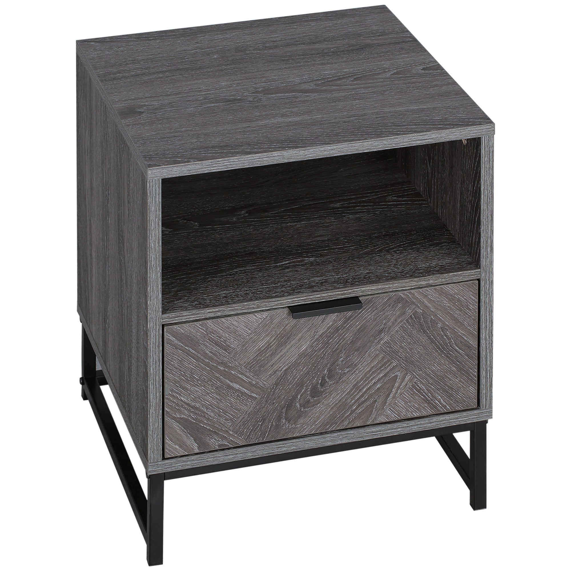 HOMCOM Chic Simplicity: Bedside Table with Drawer Open Shelf, Sofa Side Table for Bedroom Living Room, Dark Grey Finish