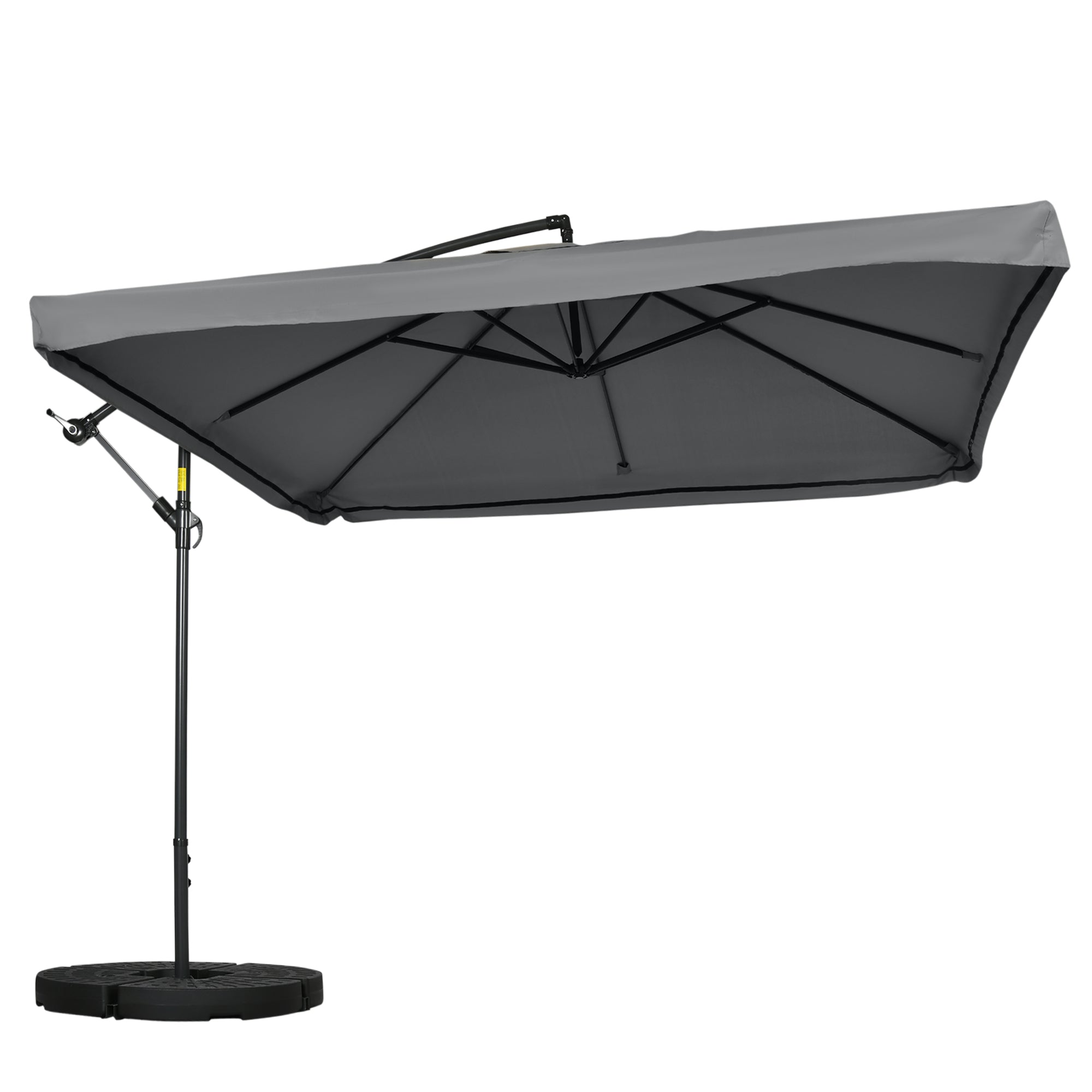 Outsunny Offset Patio Umbrella with Net and Umbrella Base, Adjustable Cantilever Canopy with Cross Base, Weight Plates & 8 Ribs