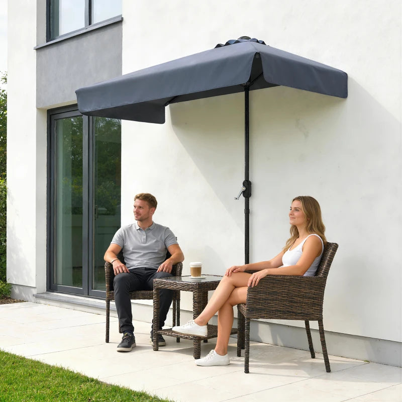7.5ft Half Umbrella Semi Patio Parasol with Crank Handle, Top Vent for Garden, Balcony- NO BASE INCLUDED, Dark Blue