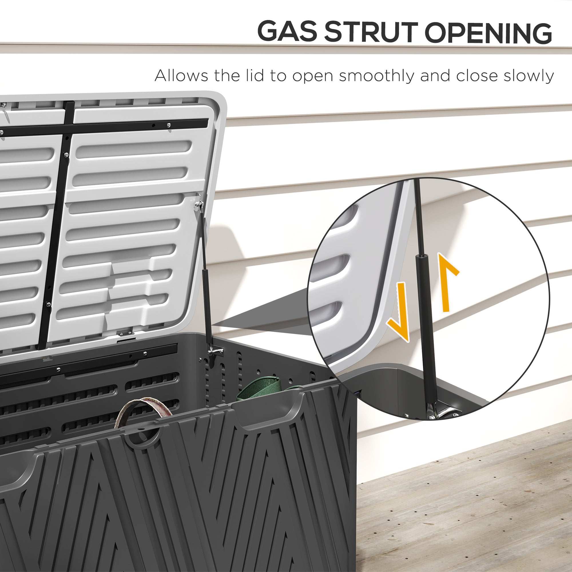 Outsunny 100 Gallon Wood Effect HDPE Outdoor Storage Box, Waterproof and Lockable Deck Box for Garden Tools and Pool Accessories