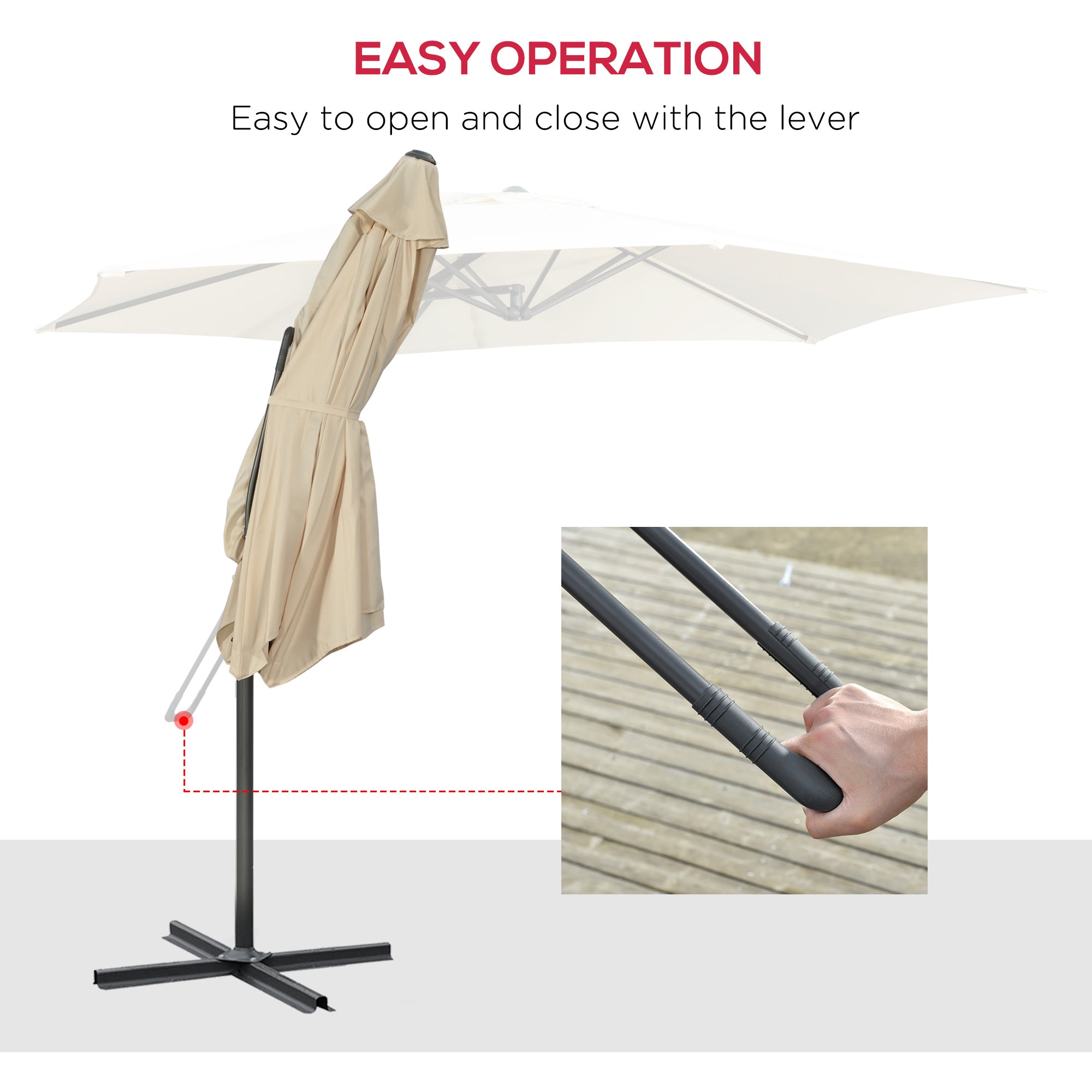 Outsunny 10ft Cantilever Patio Umbrella Offset Parasol with Crank Handle, Cross Base for Garden, Deck, Cream White