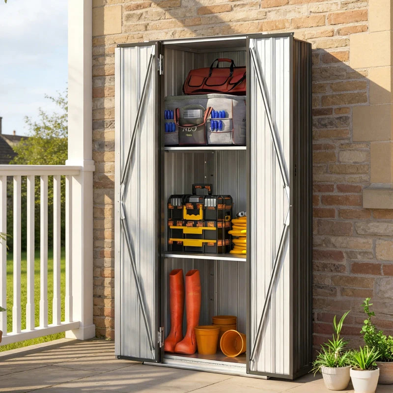 Outdoor Storage Shed with Adjustable Shelves Metal Garden Shed with Double Doors for Patio Balcony Garage