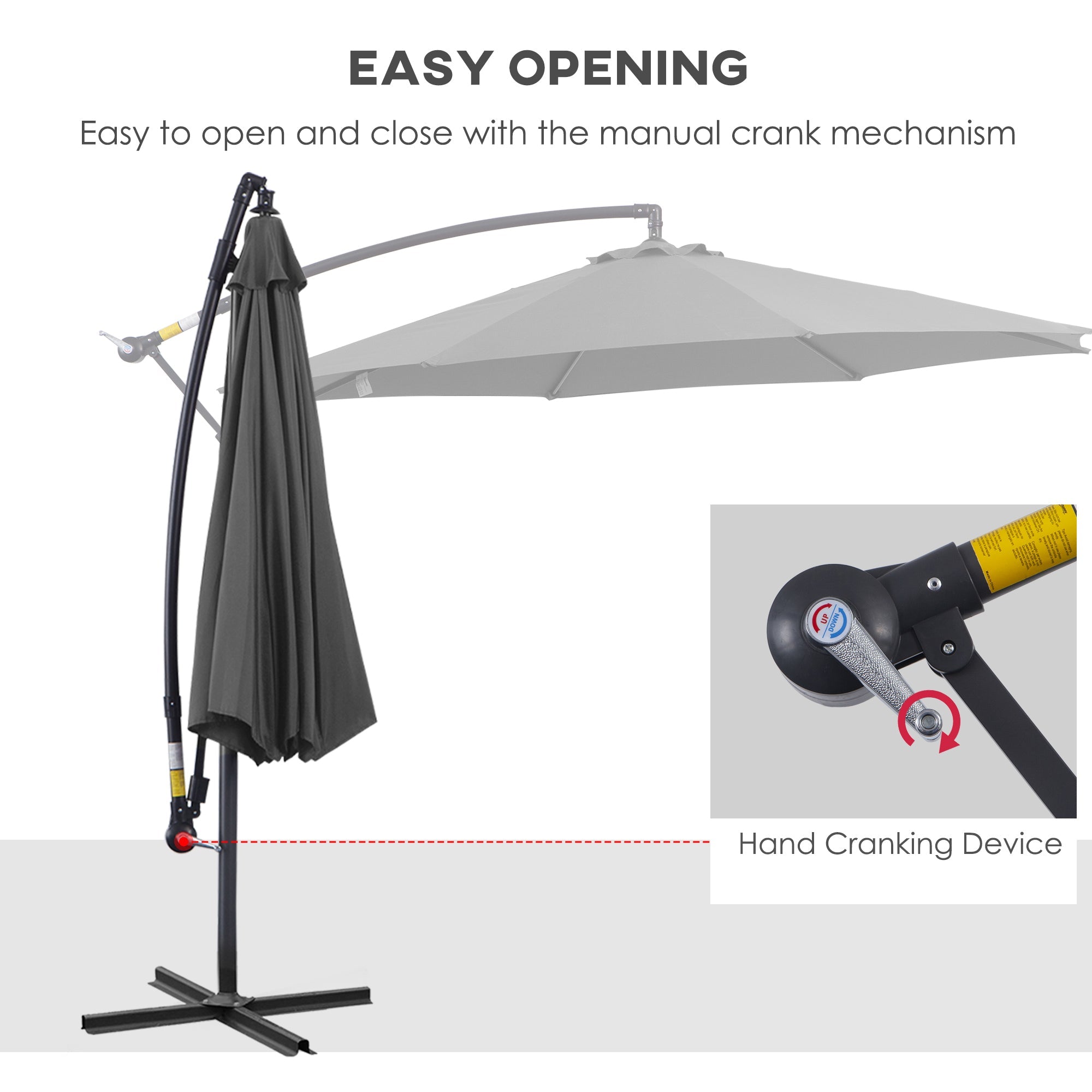 Outsunny 9.7ft Offset Patio UmbrellaCantilever Parasol with Crank Handle, 8 Ribs and Cross Base for Outdoor, Sun Shade, Cream