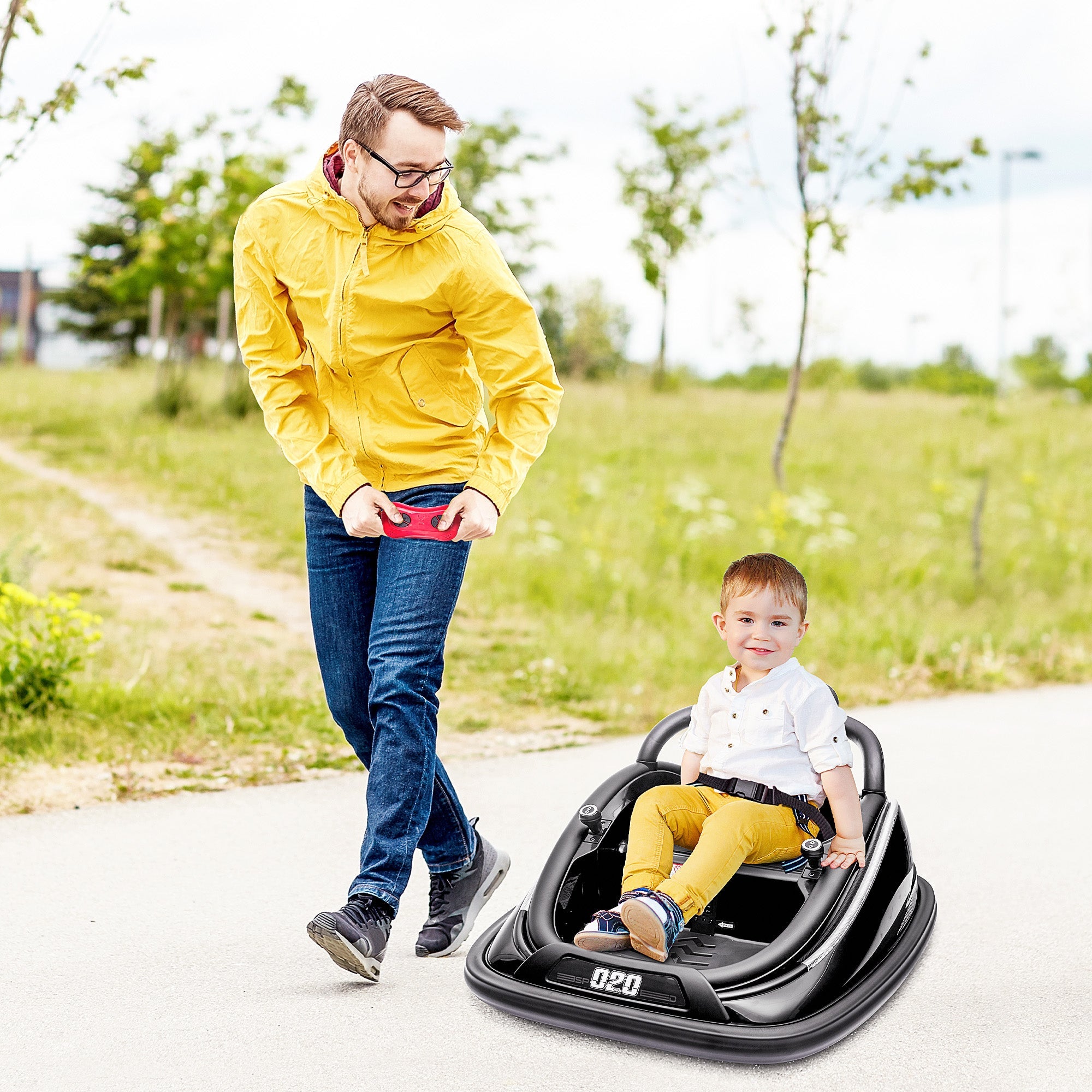 Aosom 12V Kids Bumper Car: 360° Rotation, Twin Motor, Remote Control, LED Lights, Belt