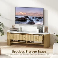 TV Stand, Modern TV Table with Marble-Effect Top, 3 Drawers and 2 Open Shelves for 32-65 Inch Television, Natural
