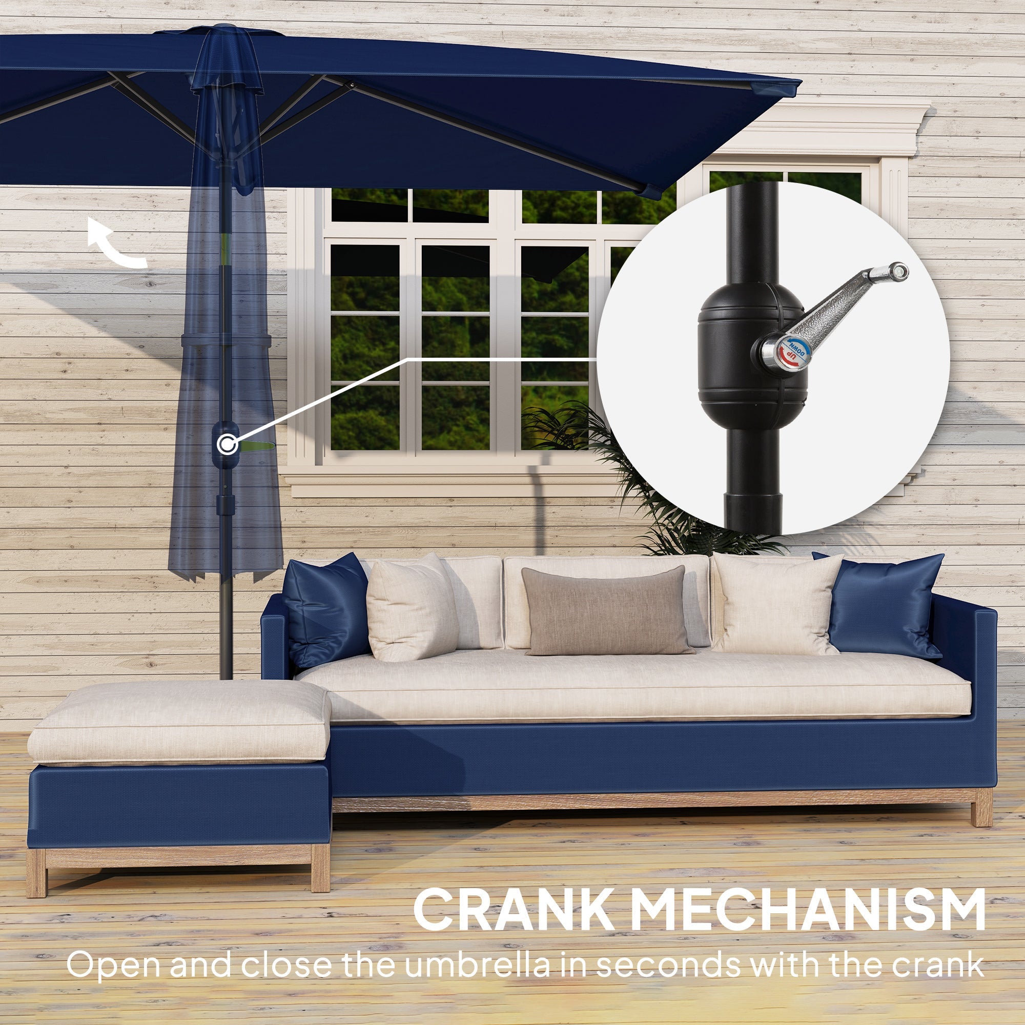 Outsunny 6.5x9.6ft Rectangle Aluminum Tilt Patio Umbrella, Garden Market Parasol, Outdoor Sunshade Canopy with Crank, Navy Blue