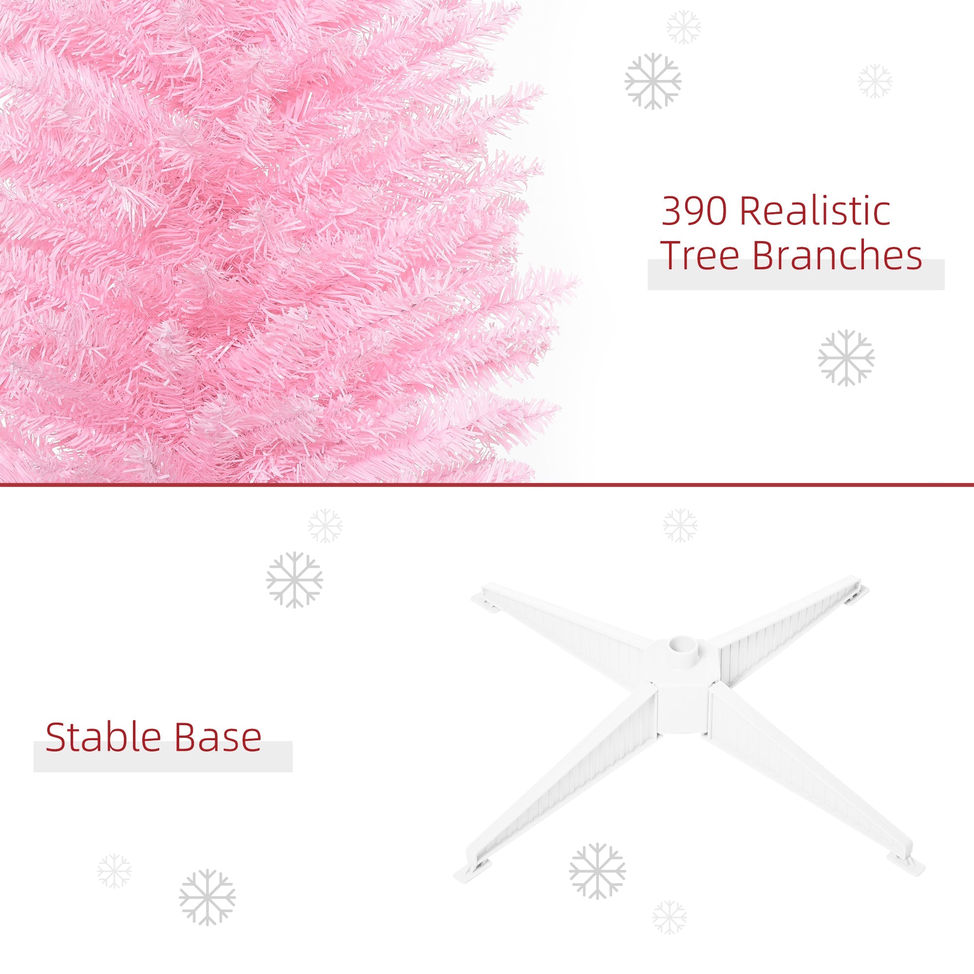HOMCOM 6' Pencil Christmas Tree, Slim Artificial Xmas Tree with Realistic Branches, Sturdy Metal Stand, Pink