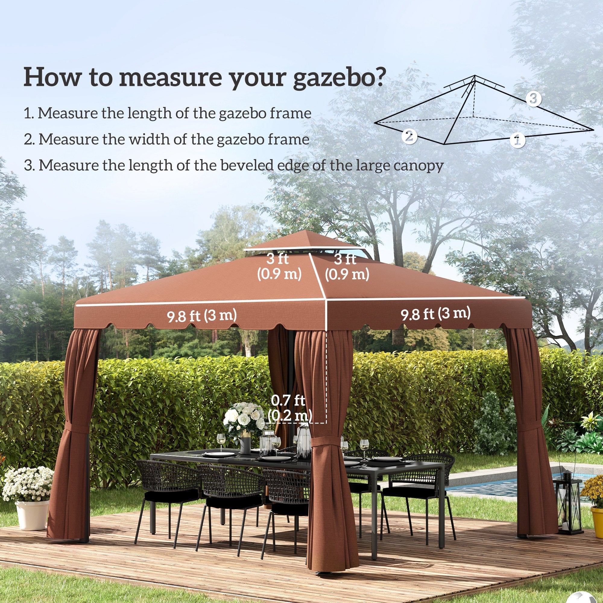 Outsunny 9.8' x 9.8' Gazebo Replacement Canopy, Gazebo Top Cover with Double Vented Roof for Garden Patio Outdoor (TOP ONLY), Coffee