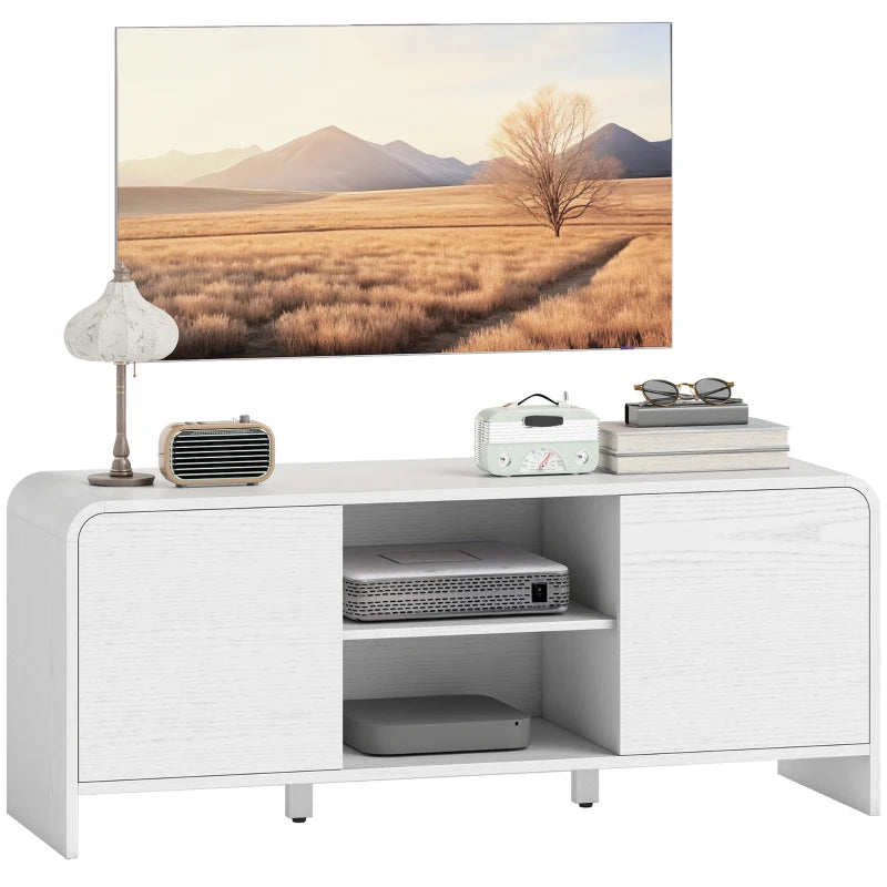 TV Stand for up to 55 Inch TV, Nordic Entertainment Center with 2 Cabinets and 2 Open Shelves for Living Room, White