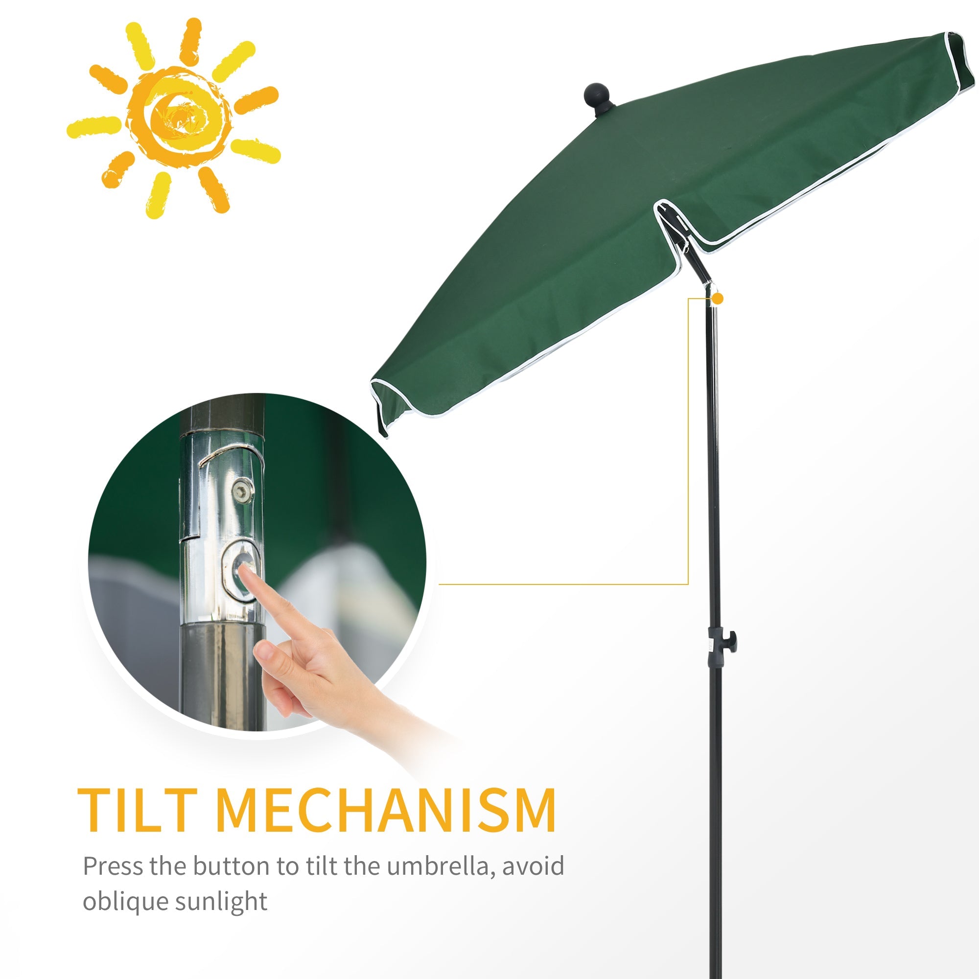Outsunny 6.5x4ft Rectangle Patio Umbrella Aluminum Tilt Adjustable Sun Shade for Garden Outdoor Green