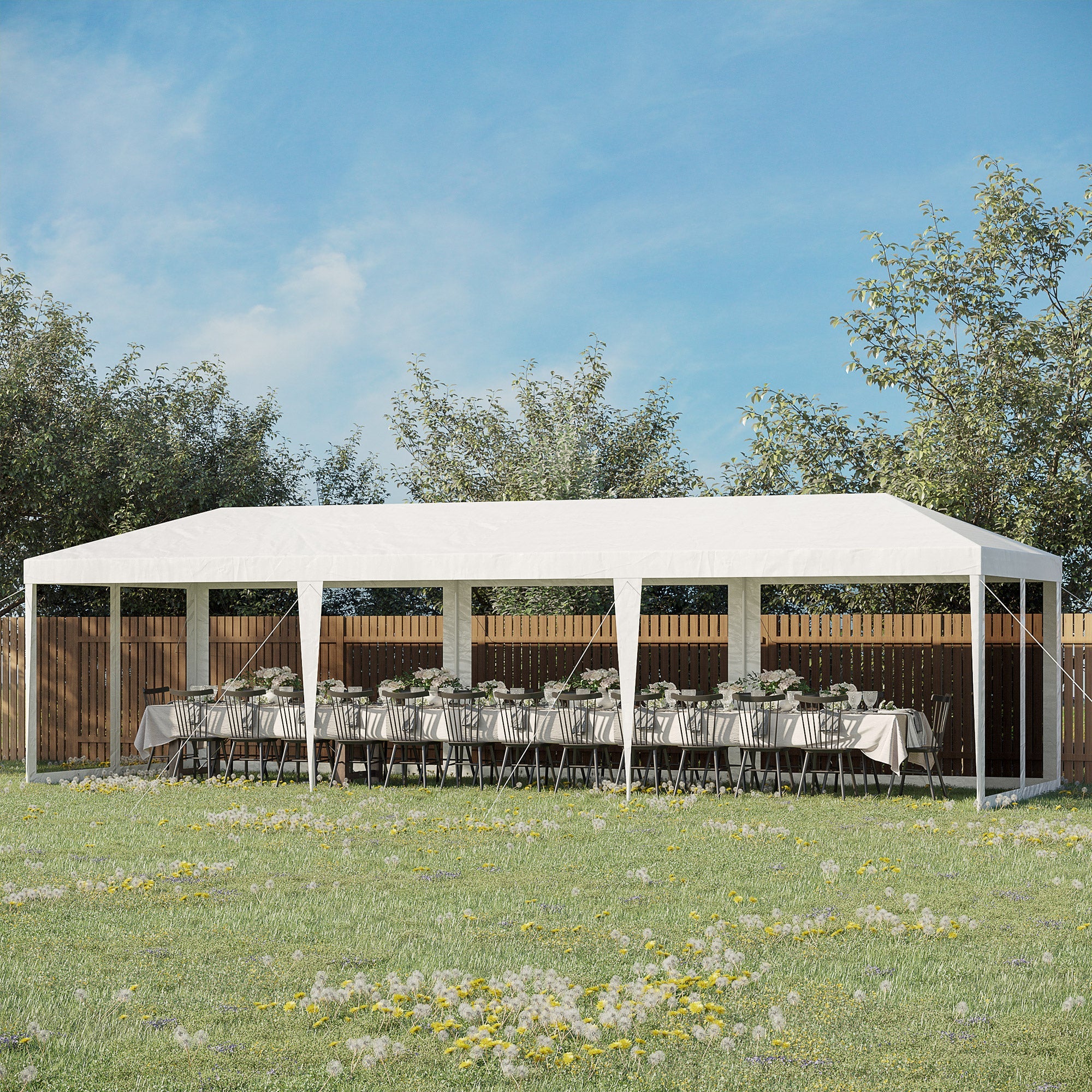 Outsunny 10 x 28ft Portable Party Tent, Gazebo Wedding Party Tent for Garden Dining and Outdoor with 5 Removable Sidewalls, White
