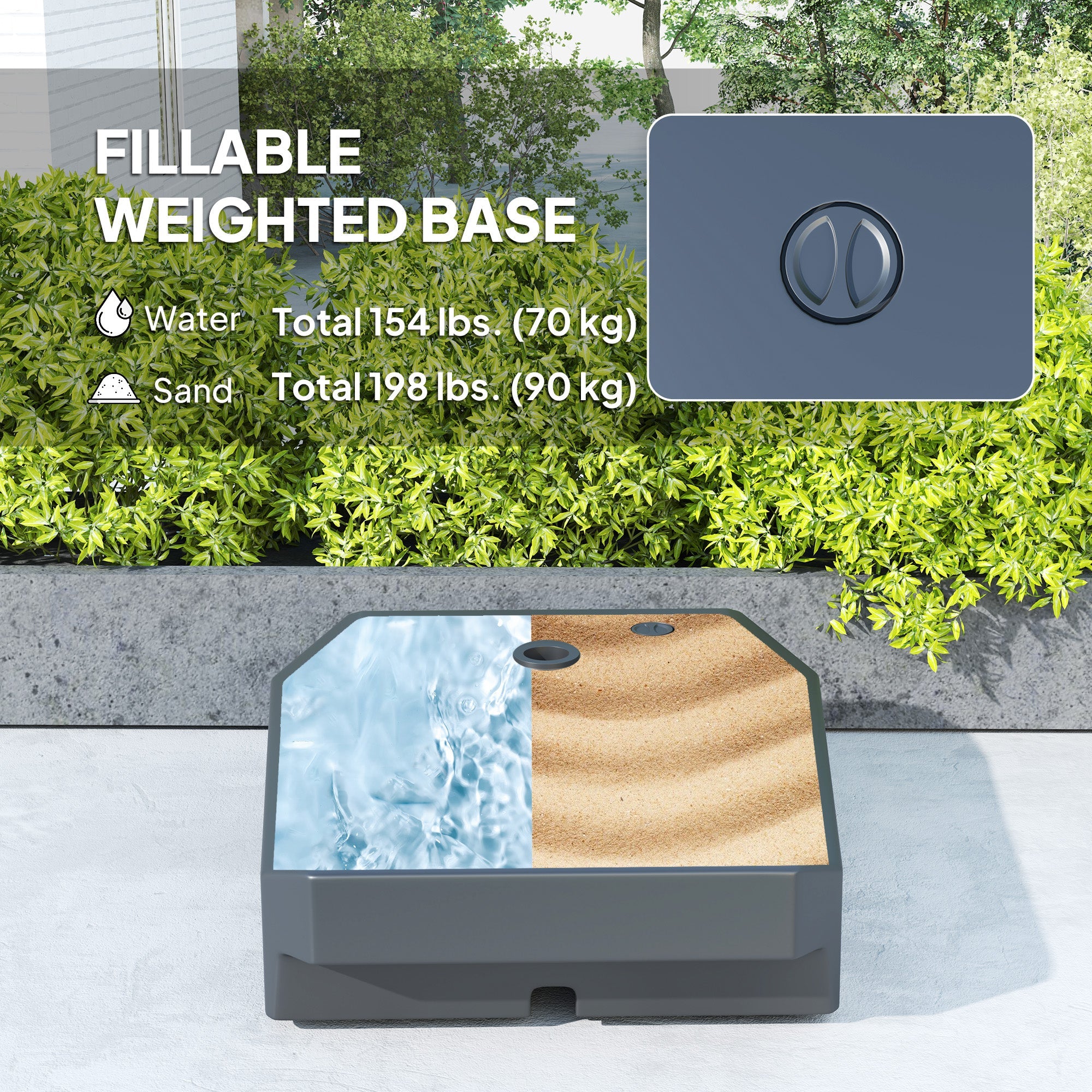 Outsunny 10FT Cantilever Umbrella with Fillable Base, Wind Strap and Cover, Offset Hanging Umbrella with Crank, UPF50+, Grey