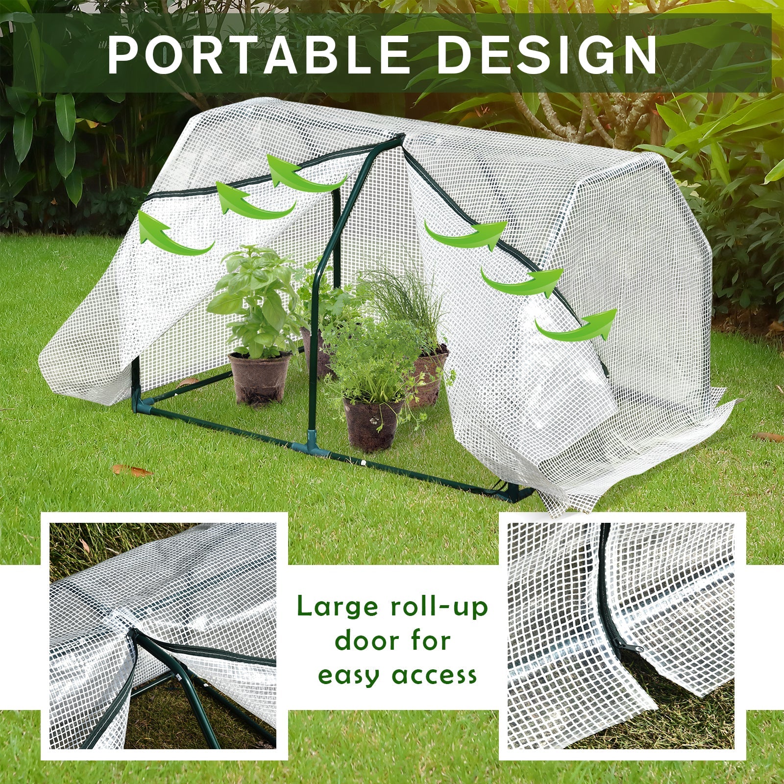Outsunny Mini Greenhouse: 39"x28"x24" Portable PE Cover & Steel Frame with Zipper Door
