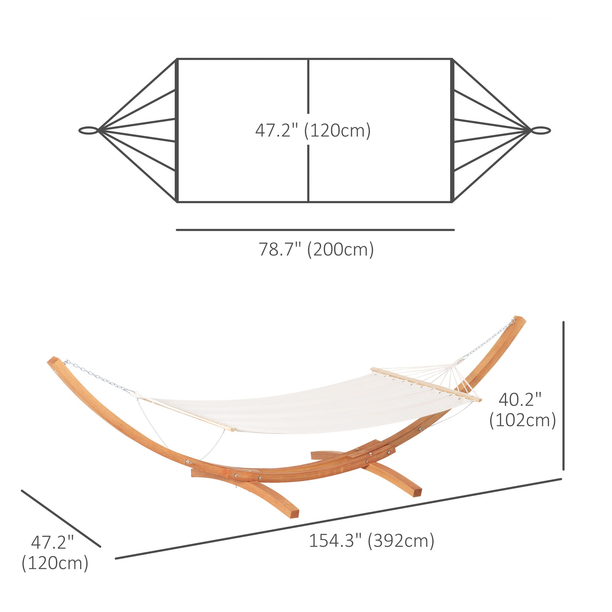 Outsunny Wooden Hammock Stand Outdoor Arch Hammock Bed w Straps Hooks Camping Gear White
