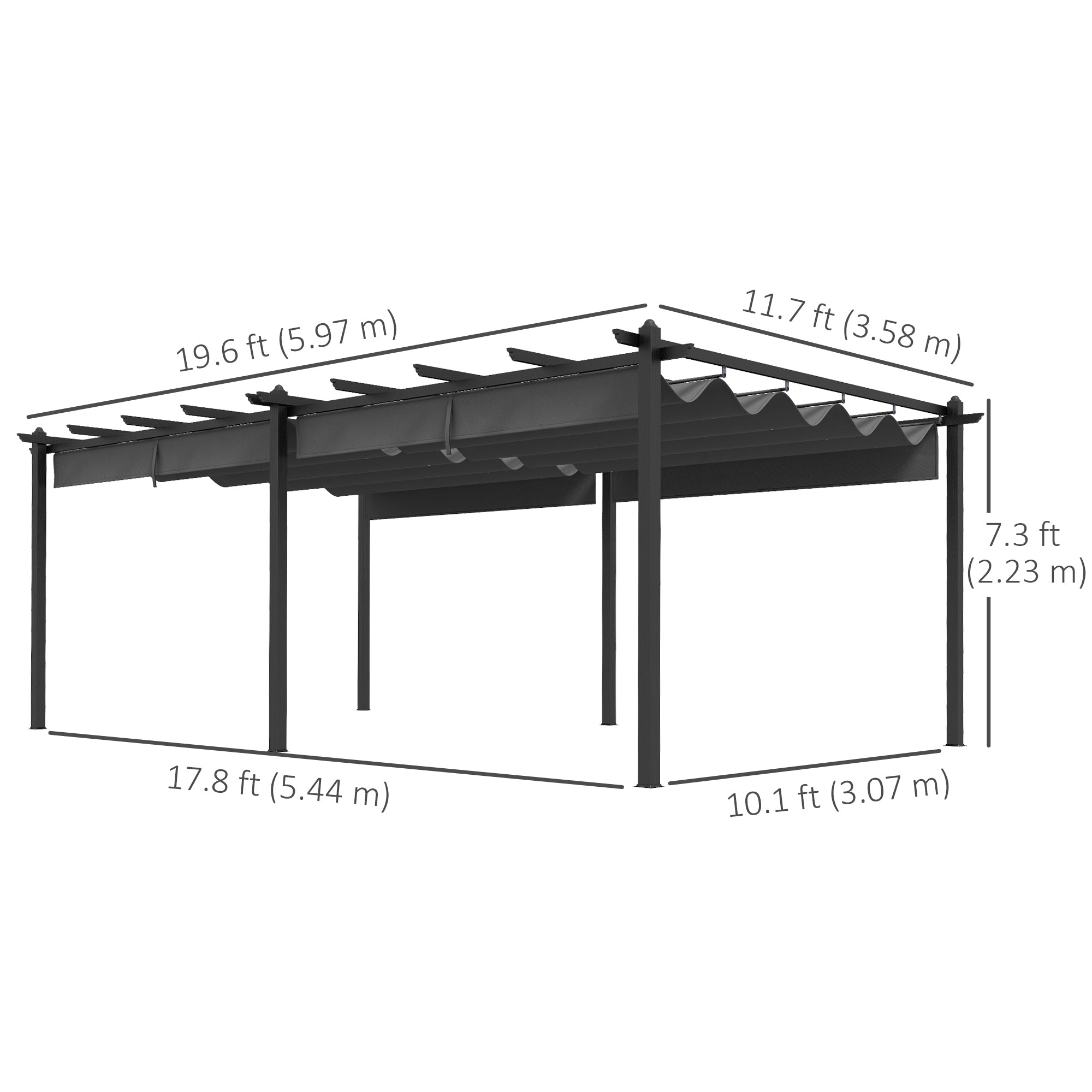 Outsunny Aluminum Retractable Pergola 11.7'x19.6' for Patio Garden Deck Grill Shade Canopy