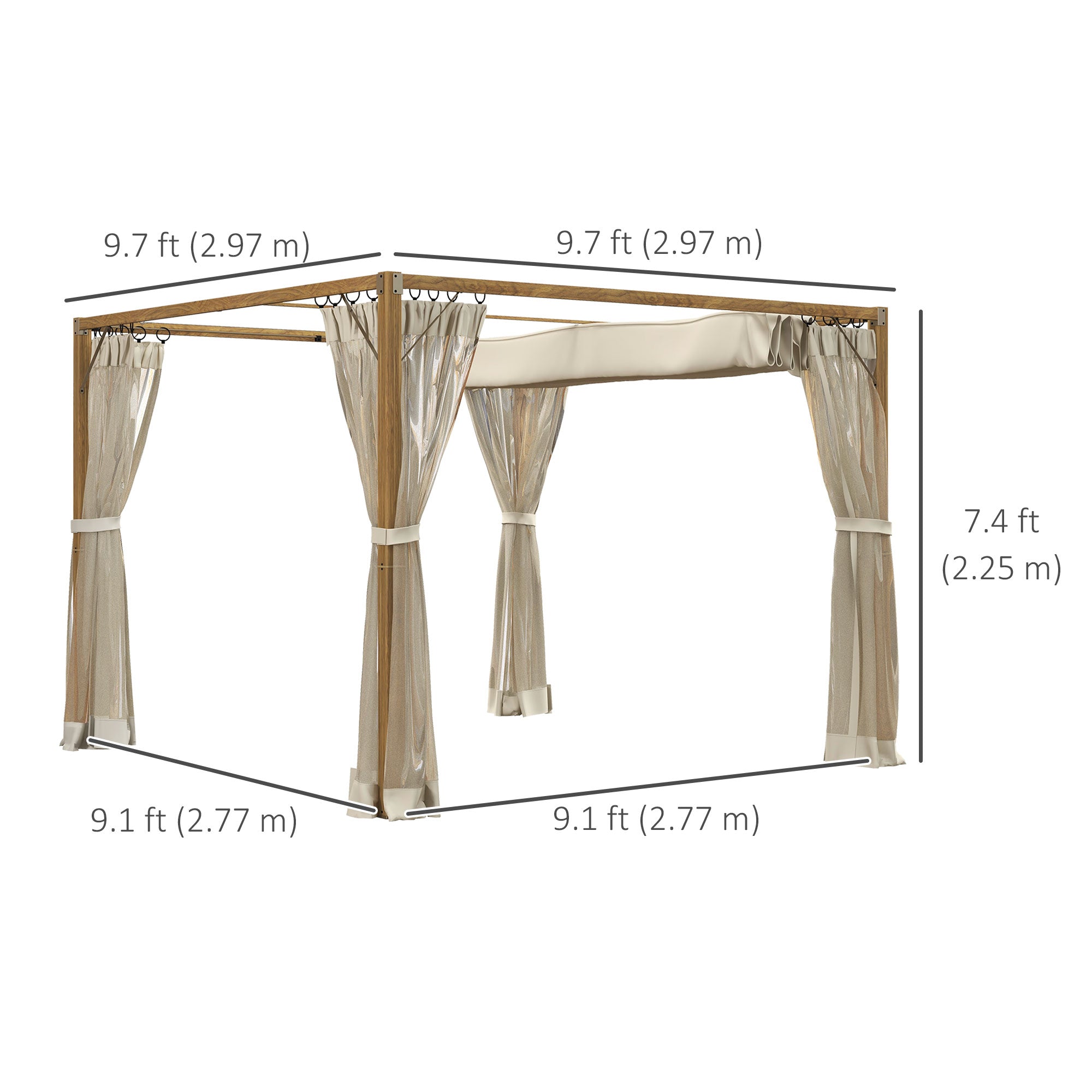 Outsunny 10x10 ft Garden Gazebo Shelter with Retractable Pergola, Nettings for Grill & Patio Deck, Natural - Create a Cozy Retreat