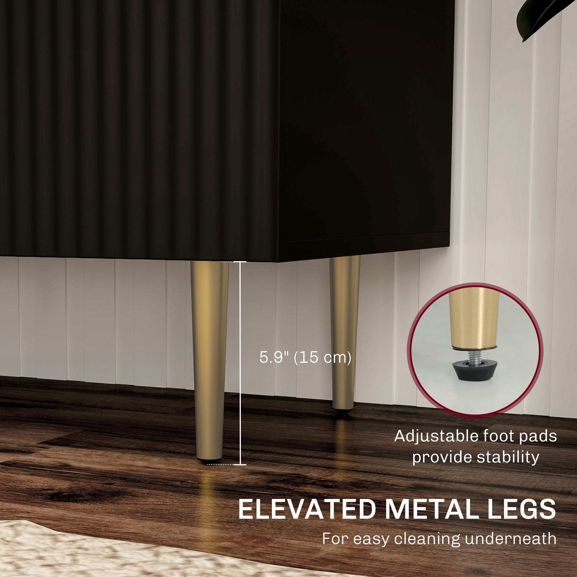 HOMCOM Modern Kitchen Storage Cabinet, Sideboard Buffet Cabinet with Adjustable Shelves and Metal Legs for Kitchen, Black