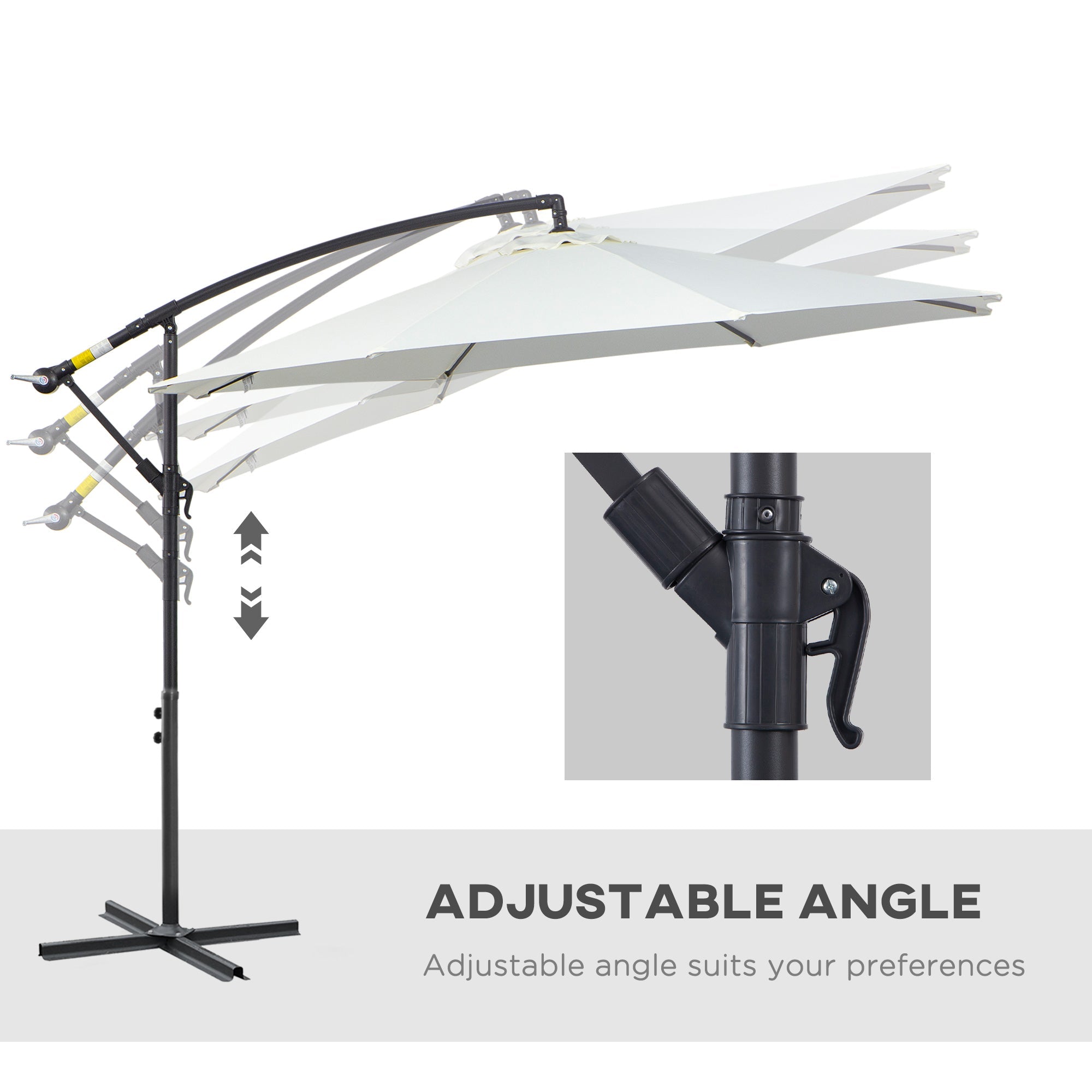 Outsunny 9.7ft Offset Patio Umbrella Cantilever Parasol with Crank Handle 8 Ribs and Cross Base for Outdoor Sun Shade Cream
