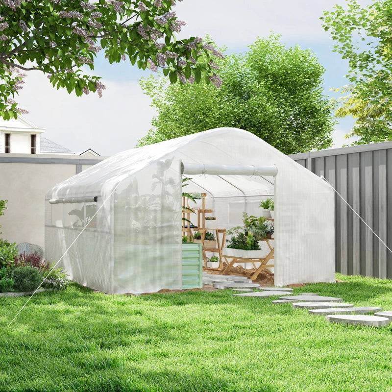Walk-in Tunnel Greenhouse with UV/Wind Resistant, Galvanized Steel Frame and Windows, Garden Planting Warm House, 13' x 10' x 6.5' , White