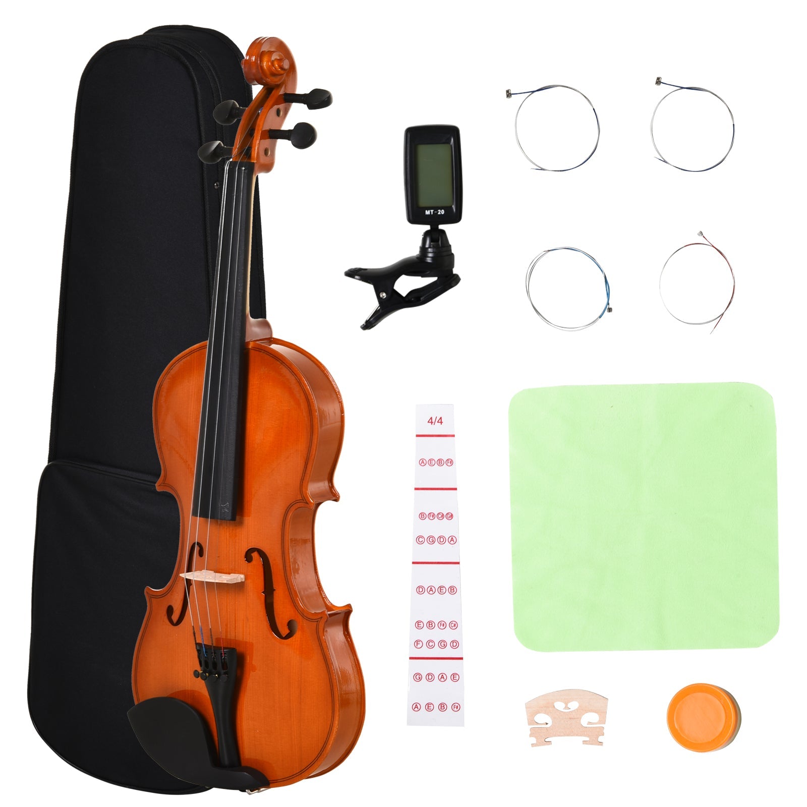 HOMCOM Full Size 4/4 Violin Set Maple Wood with Accessories Storage Box Orange