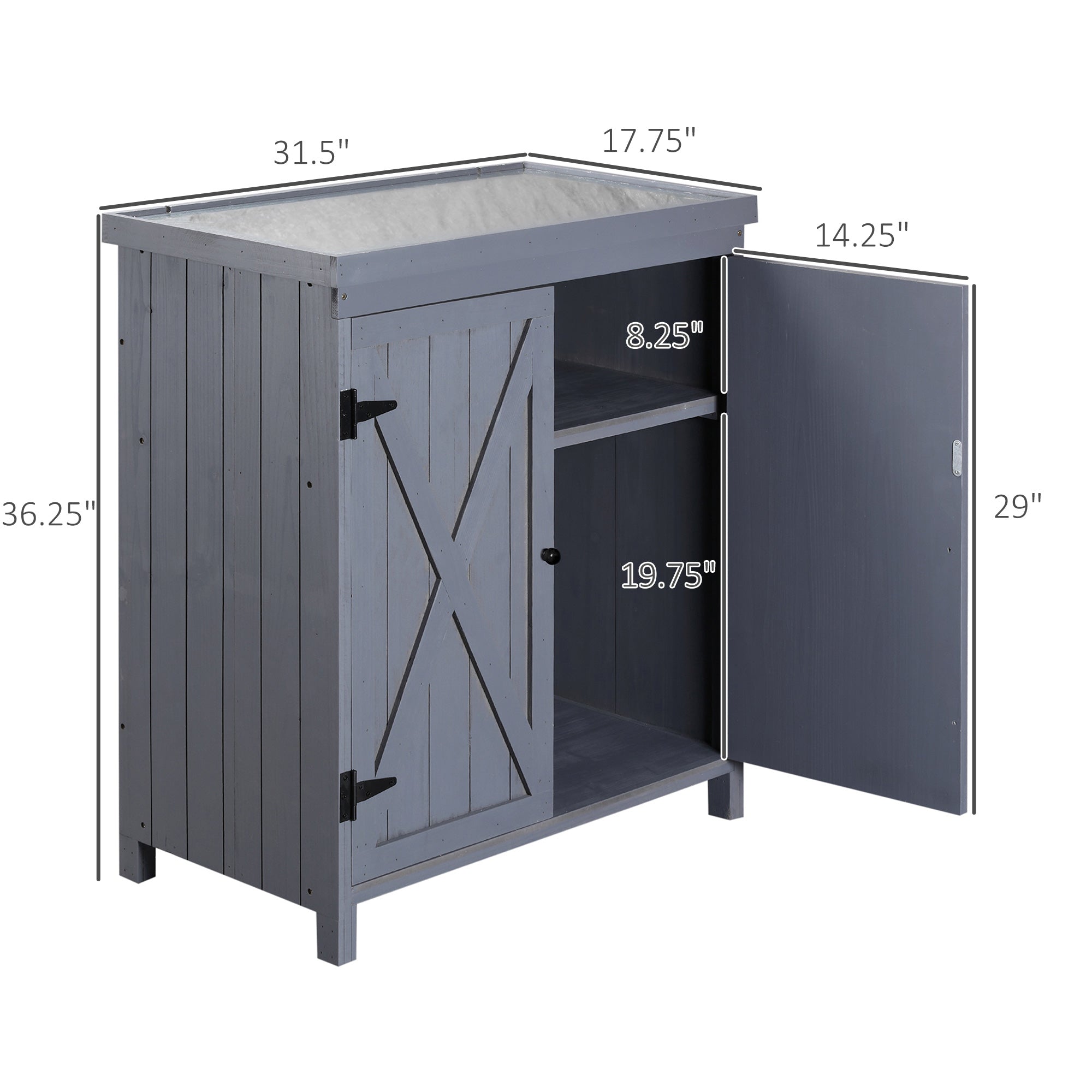 Outsunny Garden Storage Cabinet Outdoor Tool Shed Galvanized Top Two Shelves for Yard Pool Accessories Grey