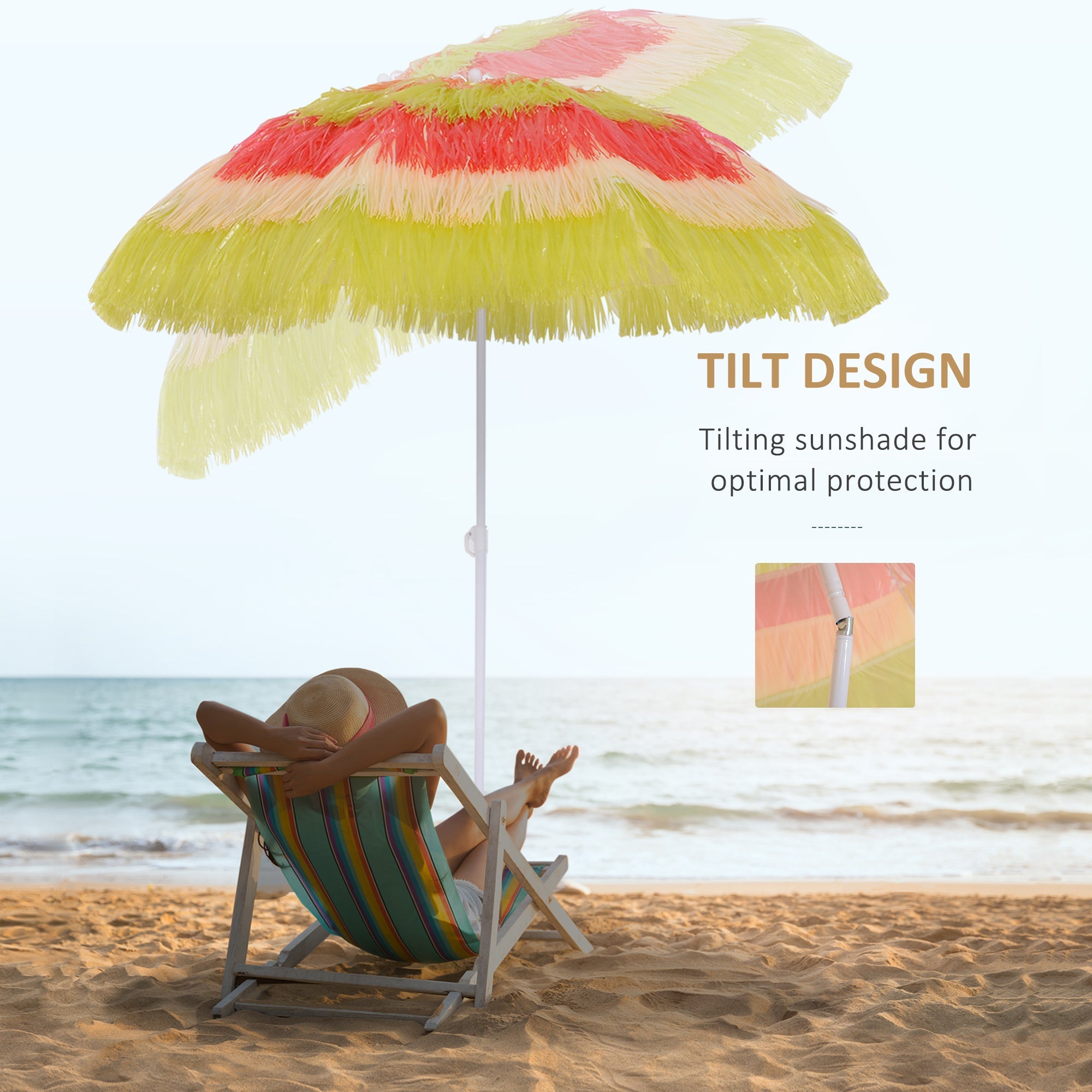 Outsunny 6FT Beach Umbrella Tilt Sunshade Outdoor Market Patio Yard Crank Deck Sun Shade Multi-color