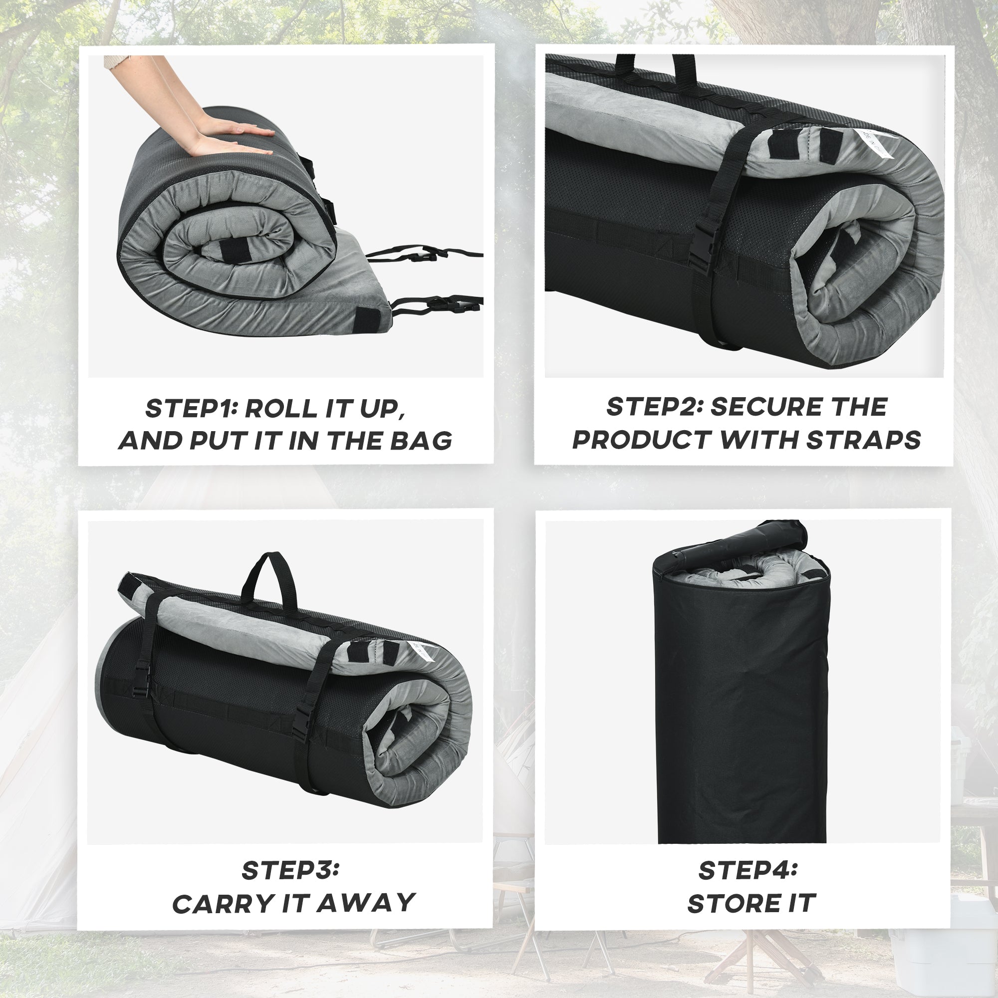 Outsunny Camping Sleeping Mat Memory Foam Pad 2.8'' Thick Portable Roll Up Mattress with Travel Bag Grey