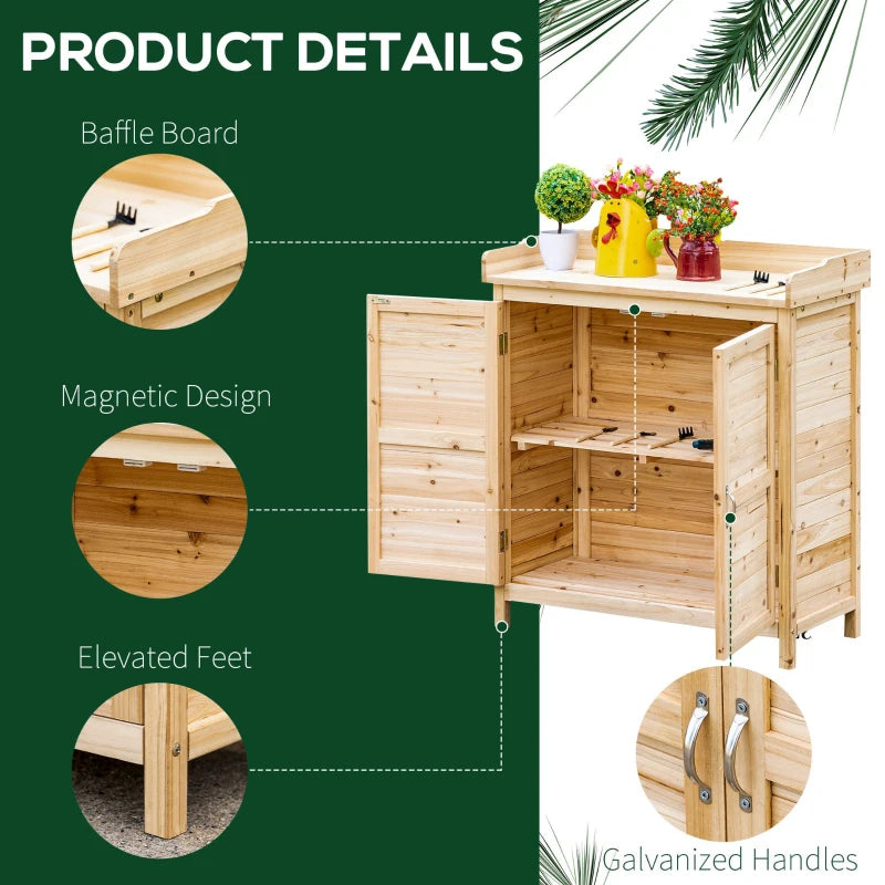 Wood Garden Shed, Compact Outdoor Storage Cabinet Potting Shed with Inner Shelf and Double Doors for Backyard, Natural