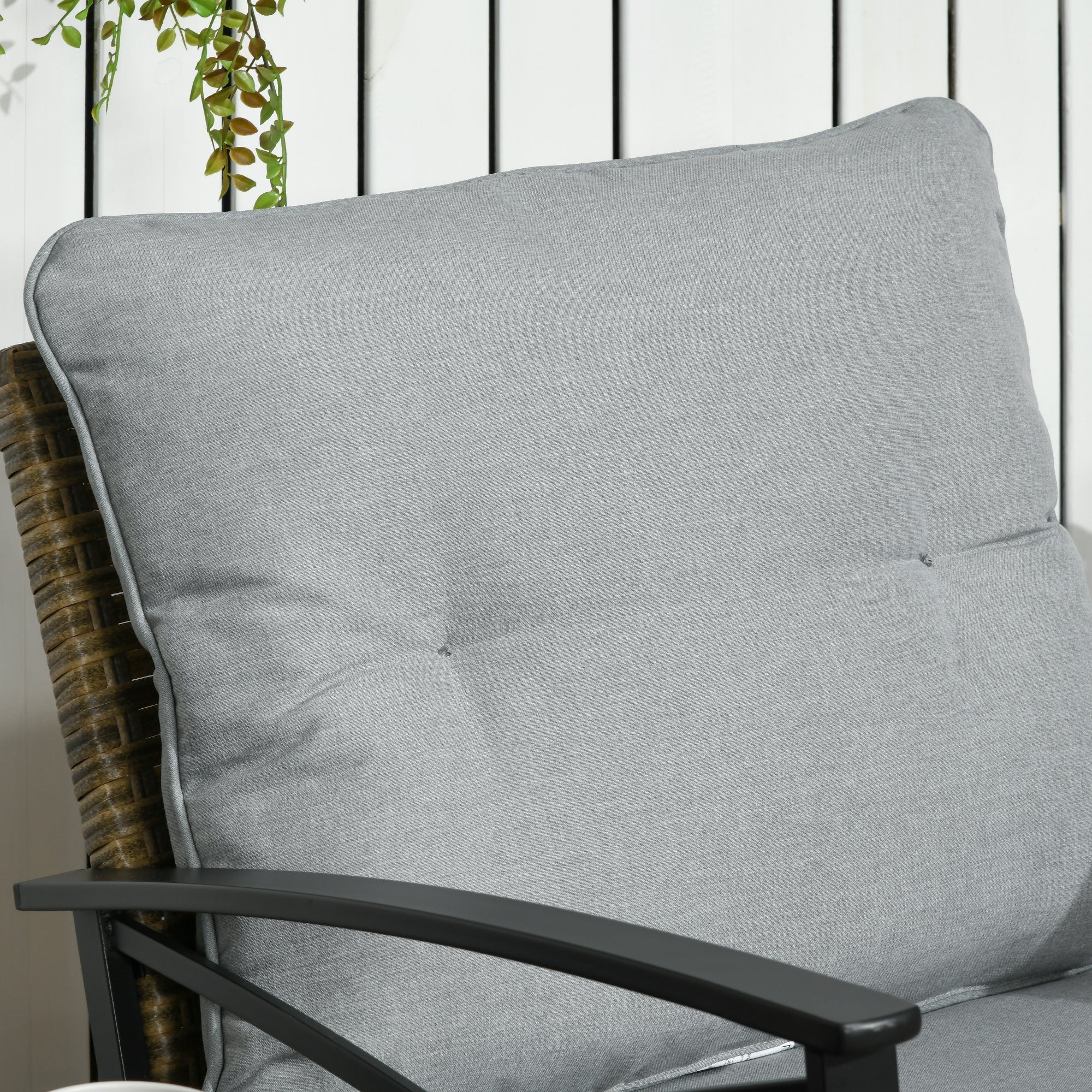 Outsunny Patio Wicker 3 Pieces Rocking Chair Set, PE Rattan Bistro Set with Padded Cushions, Rocker Chairs and Two-tier Iron Plate Top