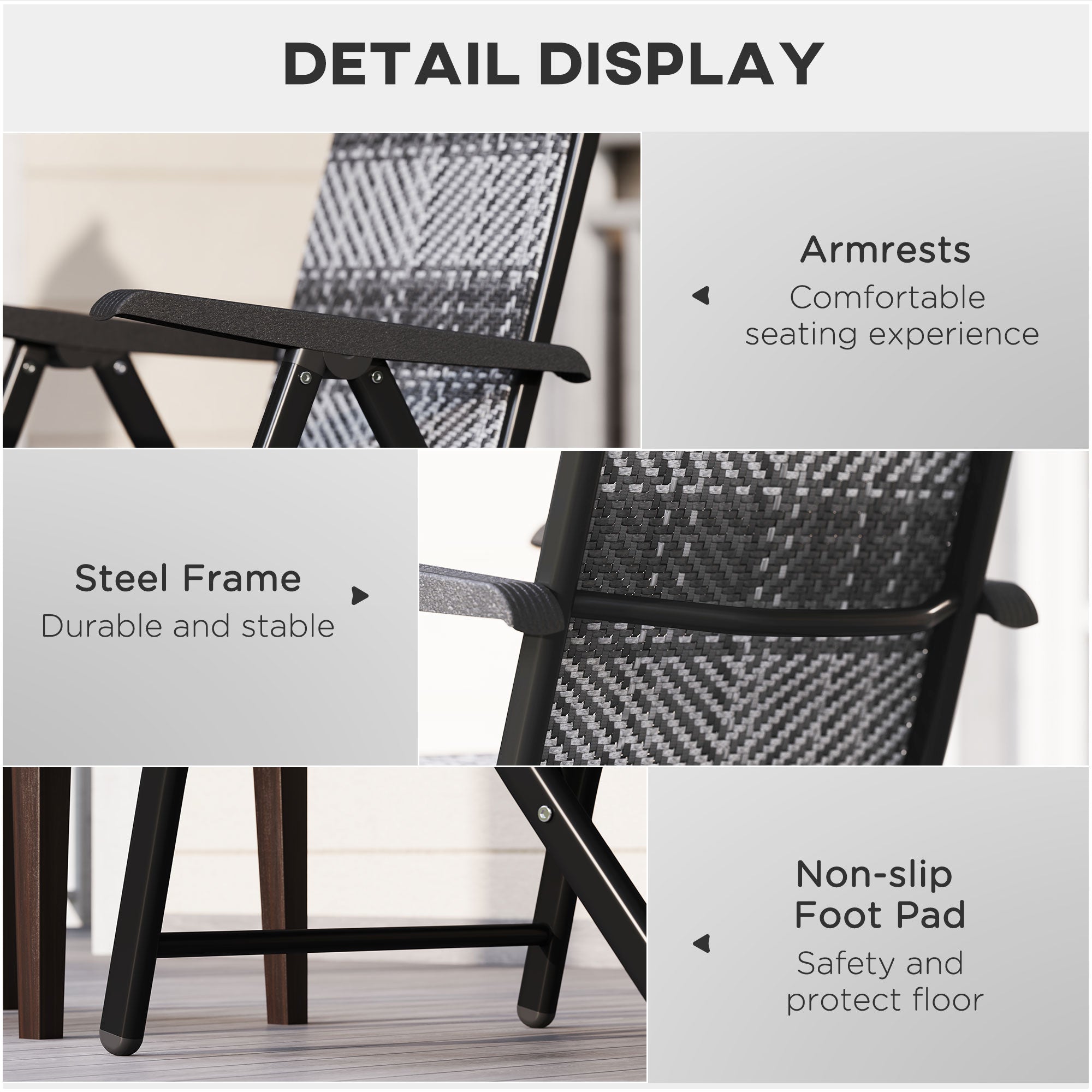 Outsunny 2PCs Outdoor Wicker Folding Chairs with Adjustable Backrest, Mixed Grey