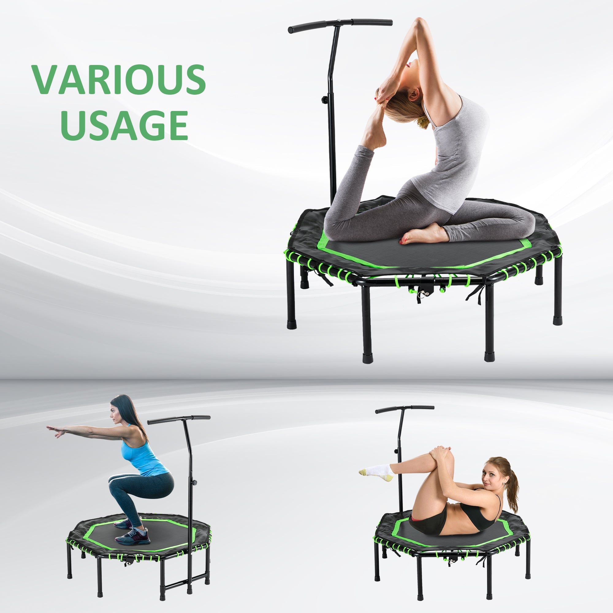 Soozier Foldable Mini Trampoline with Adjustable Handle Bar 48" for Adult Fitness Workout Green