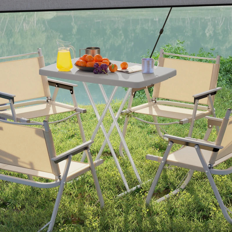 Portable Patio Side Table, Height Adjustable Outdoor Side Table, Folding Balcony Table with Metal Frame, Dark Grey