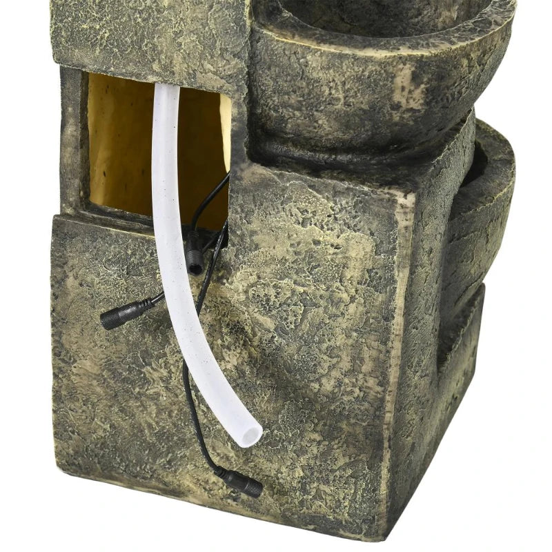 Outdoor Fountain Cascading Waterfall with 4-Tier Stone Look Bowls, Adjustable Flow & LED Lights for Patio Garden