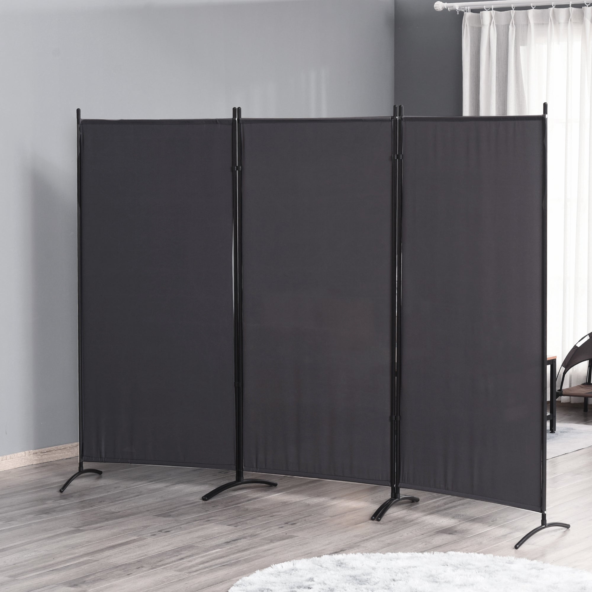 HOMCOM Charcoal Chic: 6' 3-Panel Double Hinged Folding Wall Privacy Screen for Indoor Home Office, Charcoal Grey Finish