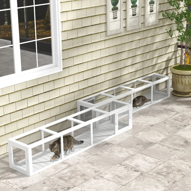 79" Long Cat Tunnel, Cat shelter L- Shape with Extendable Design, Cat Enclosure for Indoor/Outdoor Use, White