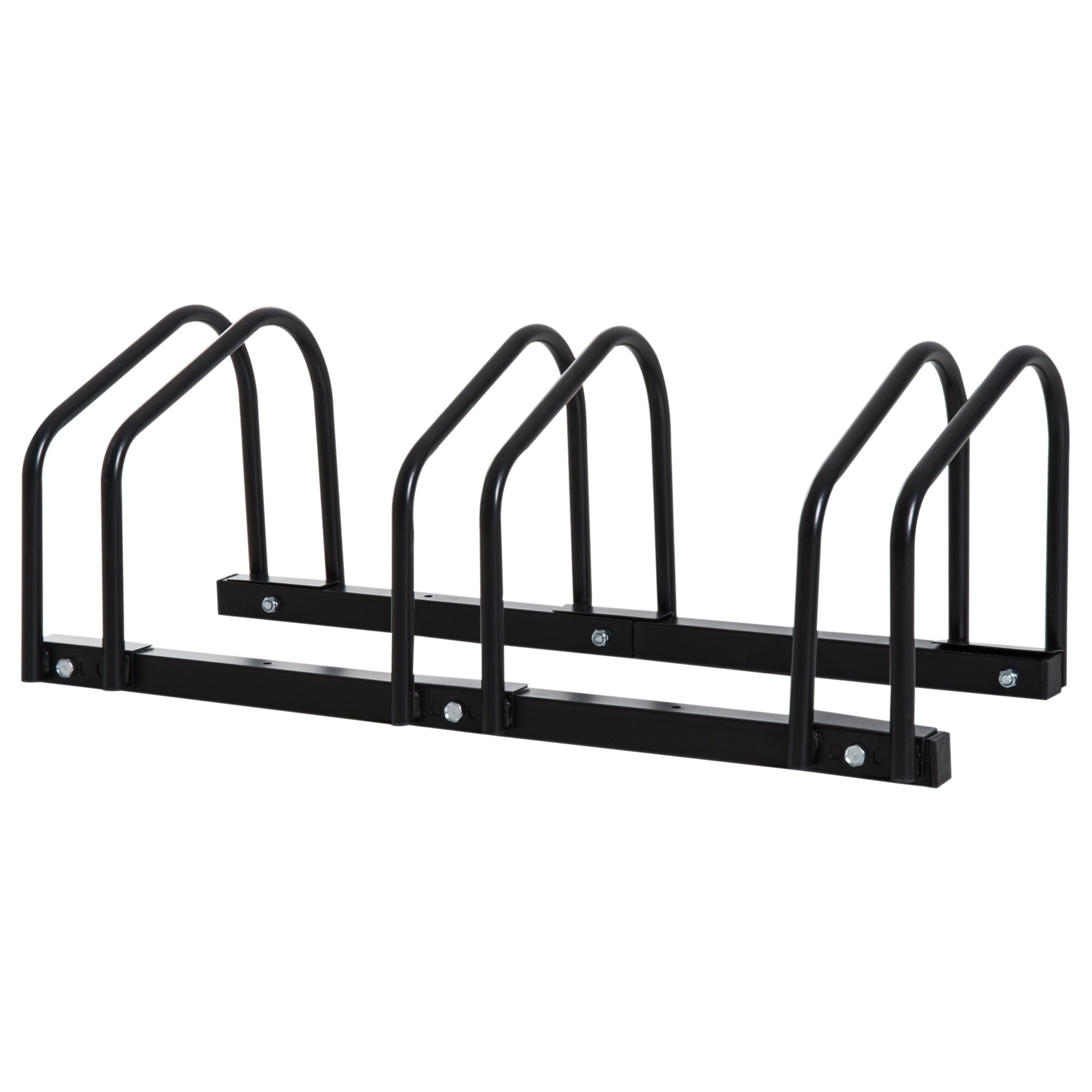 Soozier Cycle Park Pro Rack: 3-Bike Floor Parking Rack, Bicycle Storage Stand for Garage Organizer Black