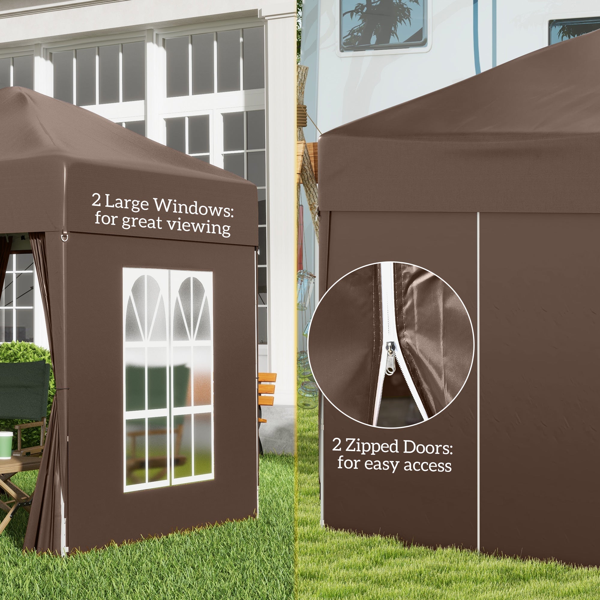 Outsunny 6.6x6.6ft Pop Up Party Tent Outdoor Folding Gazebo Canopy with Side Walls Brown