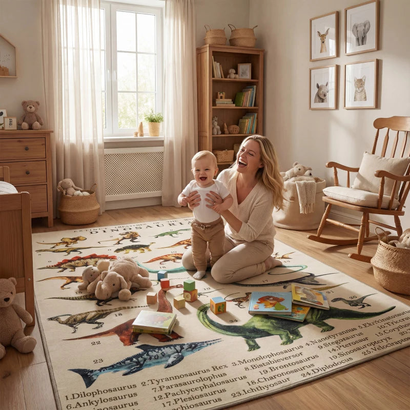 Qaba Large Play Mat 79" x 59", Crawling Mat for Toddlers, Living Room and Bedroom with Dinosaur Pattern