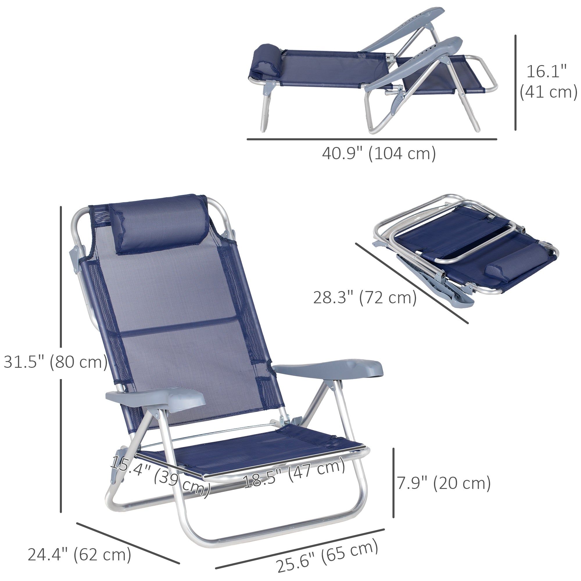 Outsunny Set of 2 Fishing Chairs, Camping Chairs with Adjustable Backrest and Headrest, Folding Chair for Outdoor, Dark Blue