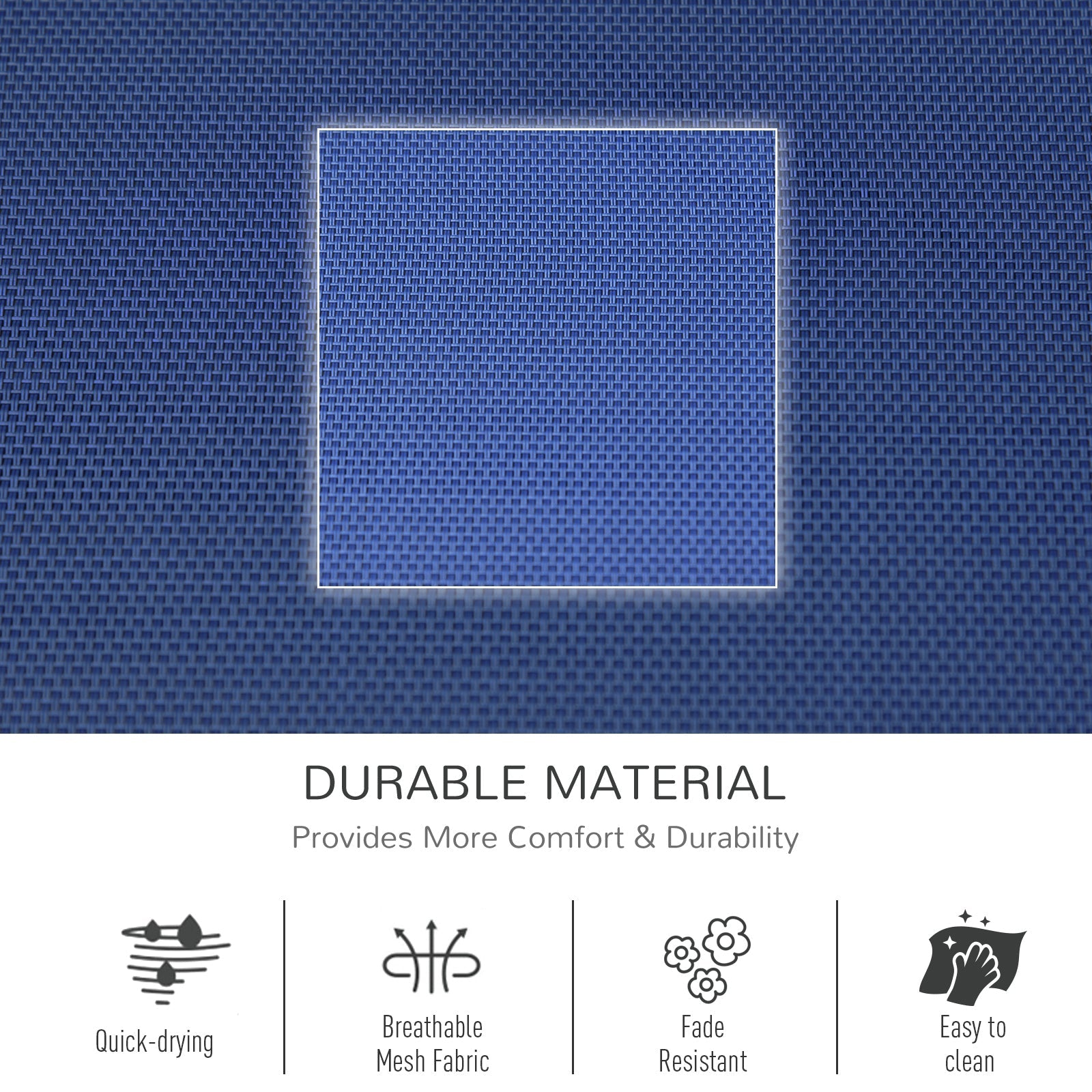 Outsunny Outdoor Rocking Recliner, Sling Sun Lounger with Removable Headrest and Side Pocket for Garden, Patio and Deck, Blue