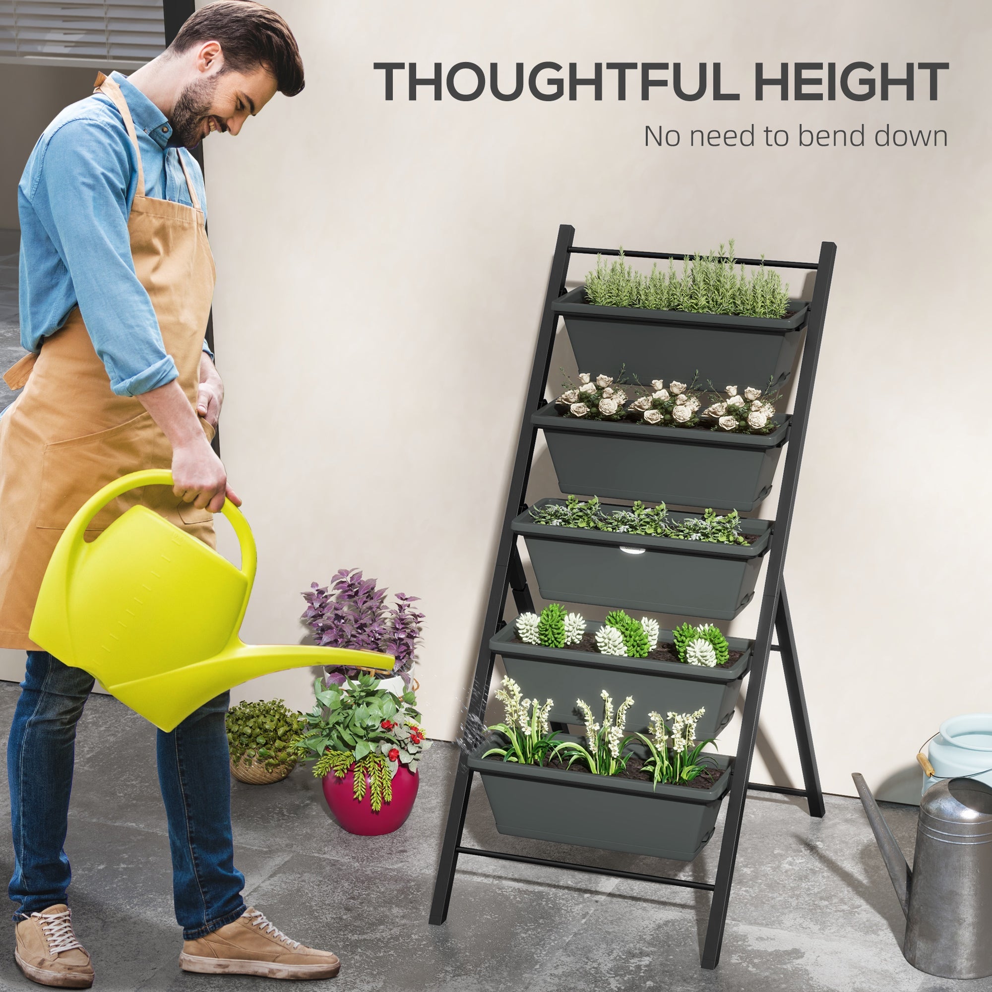 Outsunny 5-Tier Vertical Garden Planter Outdoor Plant Stand with 5 Container Boxes for Vegetables Flowers Grey