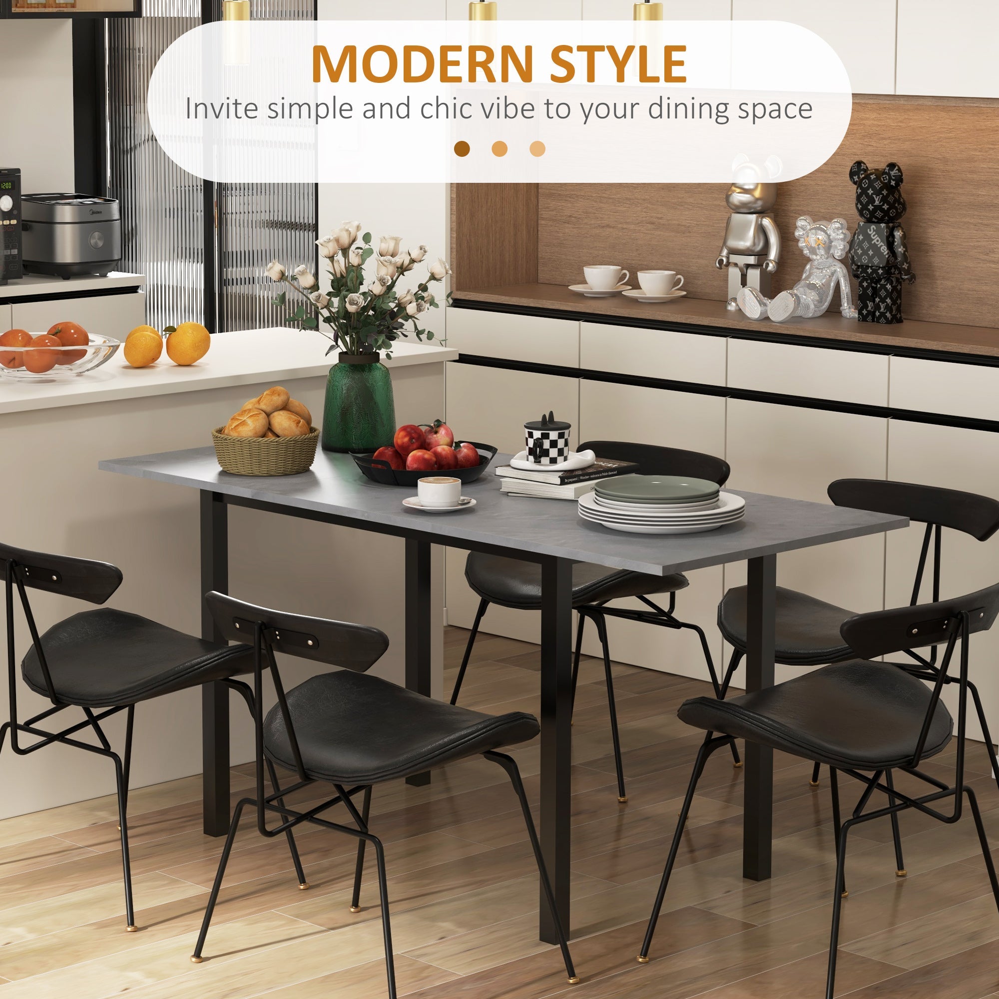 HOMCOM Space Saving Extendable Dining Table for 6 with Drop Leaf Folding Feature in Dark Grey Ideal for Small Spaces