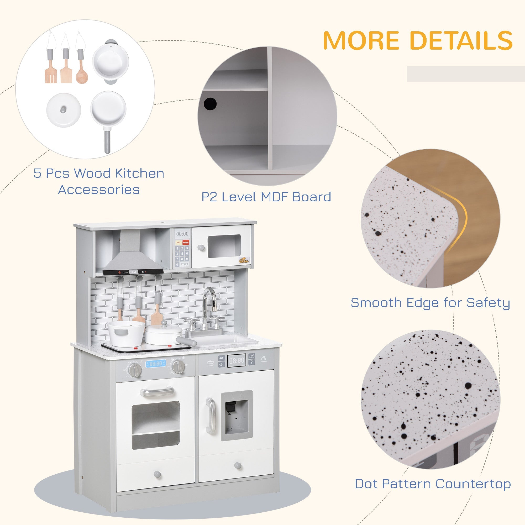 Qaba Kids Cooking Toy Set - Educational Pretend Kitchen with Sound & Light Effects, Ideal for 3-6 Years Old