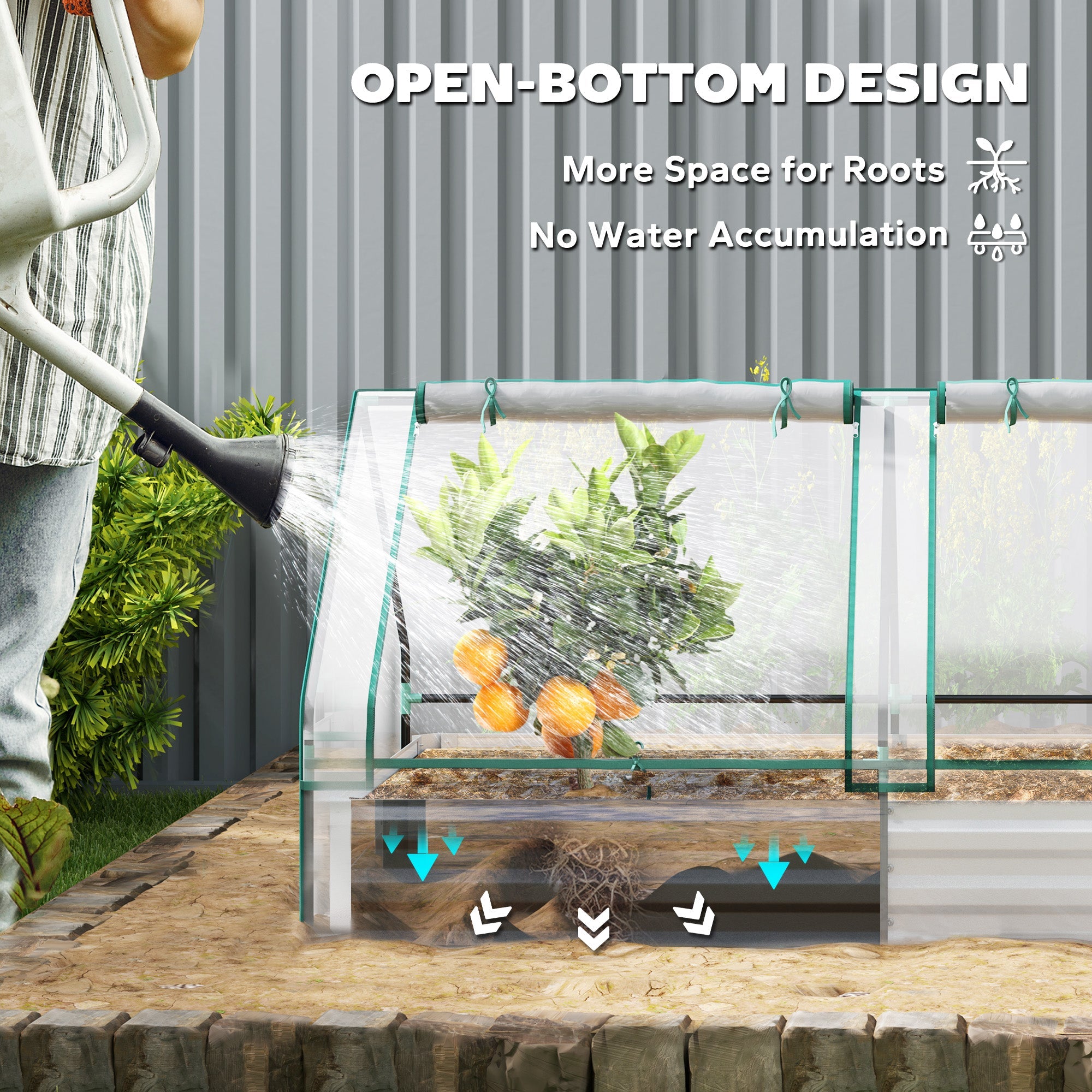Outsunny 6' x 3' Metal Planter Box with Cover, Raised Garden Bed with Mini Greenhouse for Herbs, Vegetables, Clear and Silver