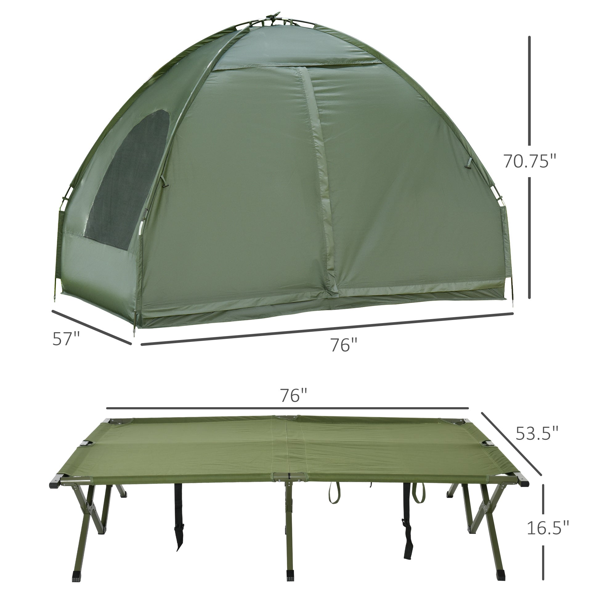 Outsunny Camping Combo Set All in 1 Portable Folding Tent Cot Air Mattress Carry Bag Pump Sleeping Shelter Dark Green