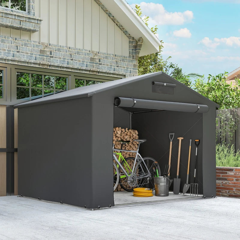 8' x 6' Portable Shed, Waterproof Bike Tent with Roll-up Zipper Door, Vent and Galvanised Metal Frame, Dark Grey