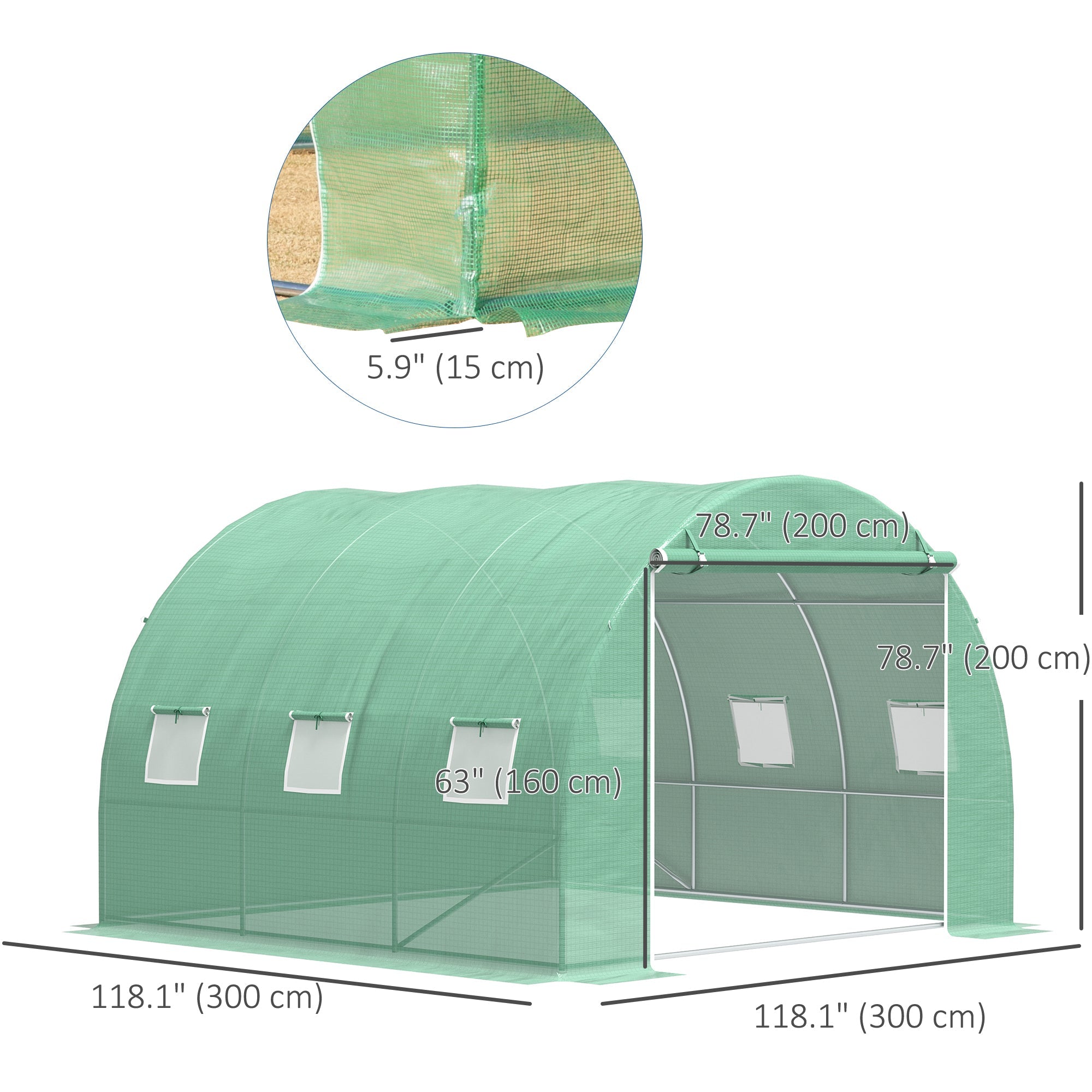 Outsunny 10' x 10' x 6.5' Walk-in Tunnel Greenhouse with High-Quality Transparent PE Cover, Zipper Doors, & Windows