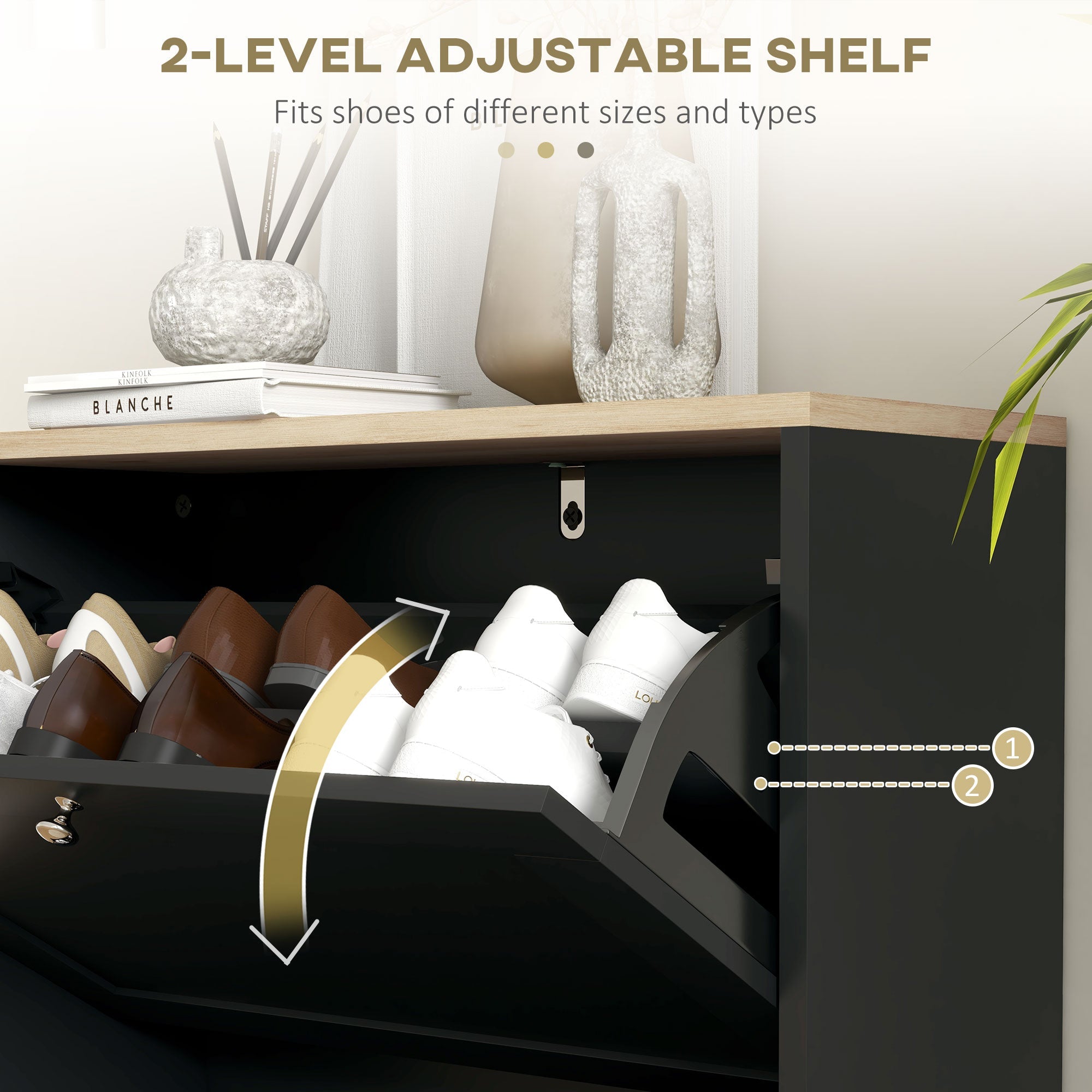 HOMCOM Slim Shoe Storage Cabinet, Modern Shoe Cabinet with 2 Flip Drawers and Adjustable Shelves for 12 Pairs, Black