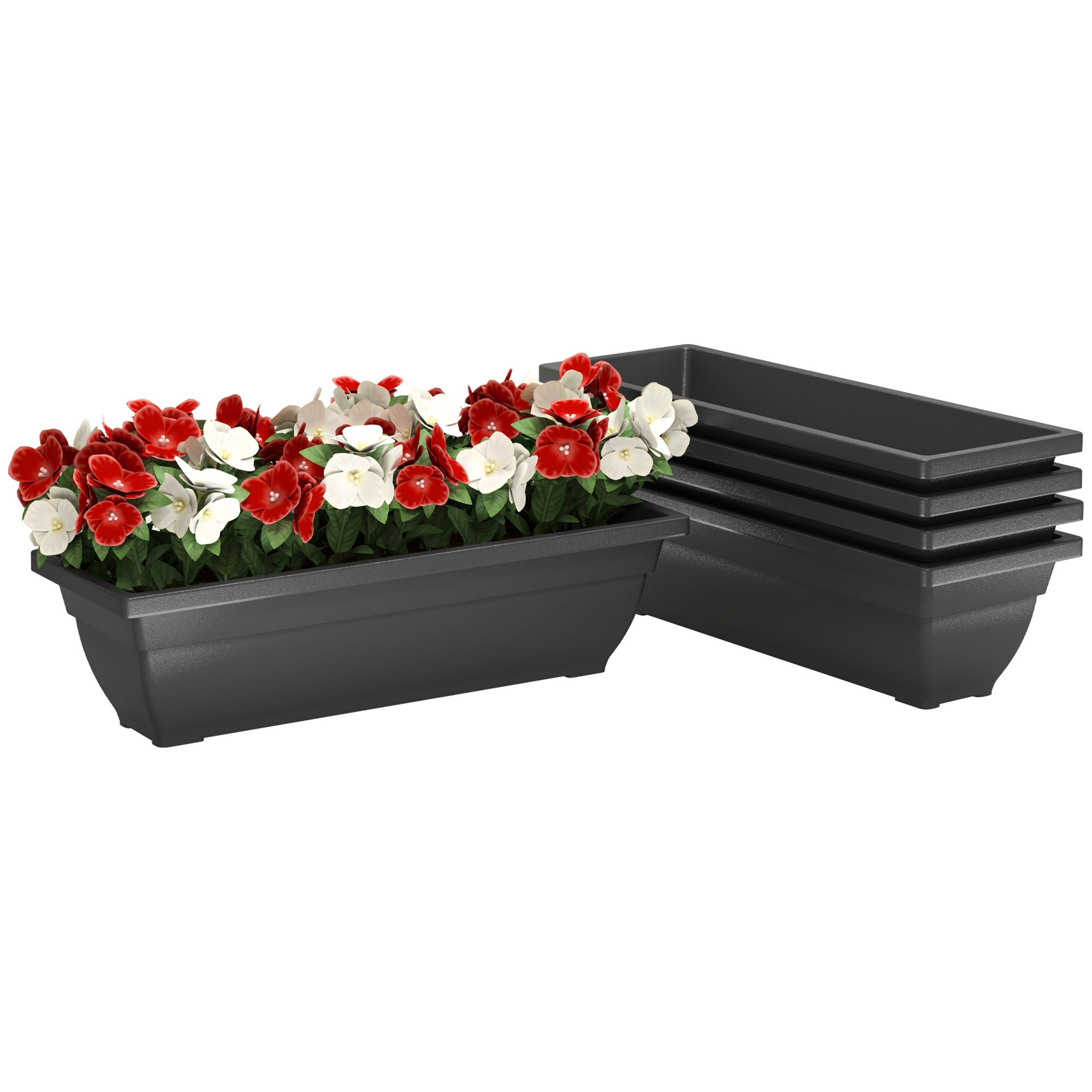 Outsunny Long Rectangular Flower Plant Pots, 5 Pack 23 Inches Window Boxes Planters for Windowsill, Garden, Black