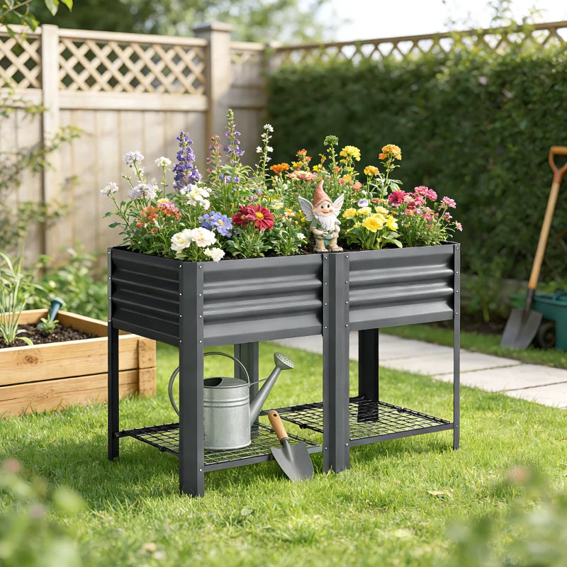 Raised Garden Bed with Legs Storage Shelf Elevated Planter Box 31.5" for Flowers Vegetables Dark Grey